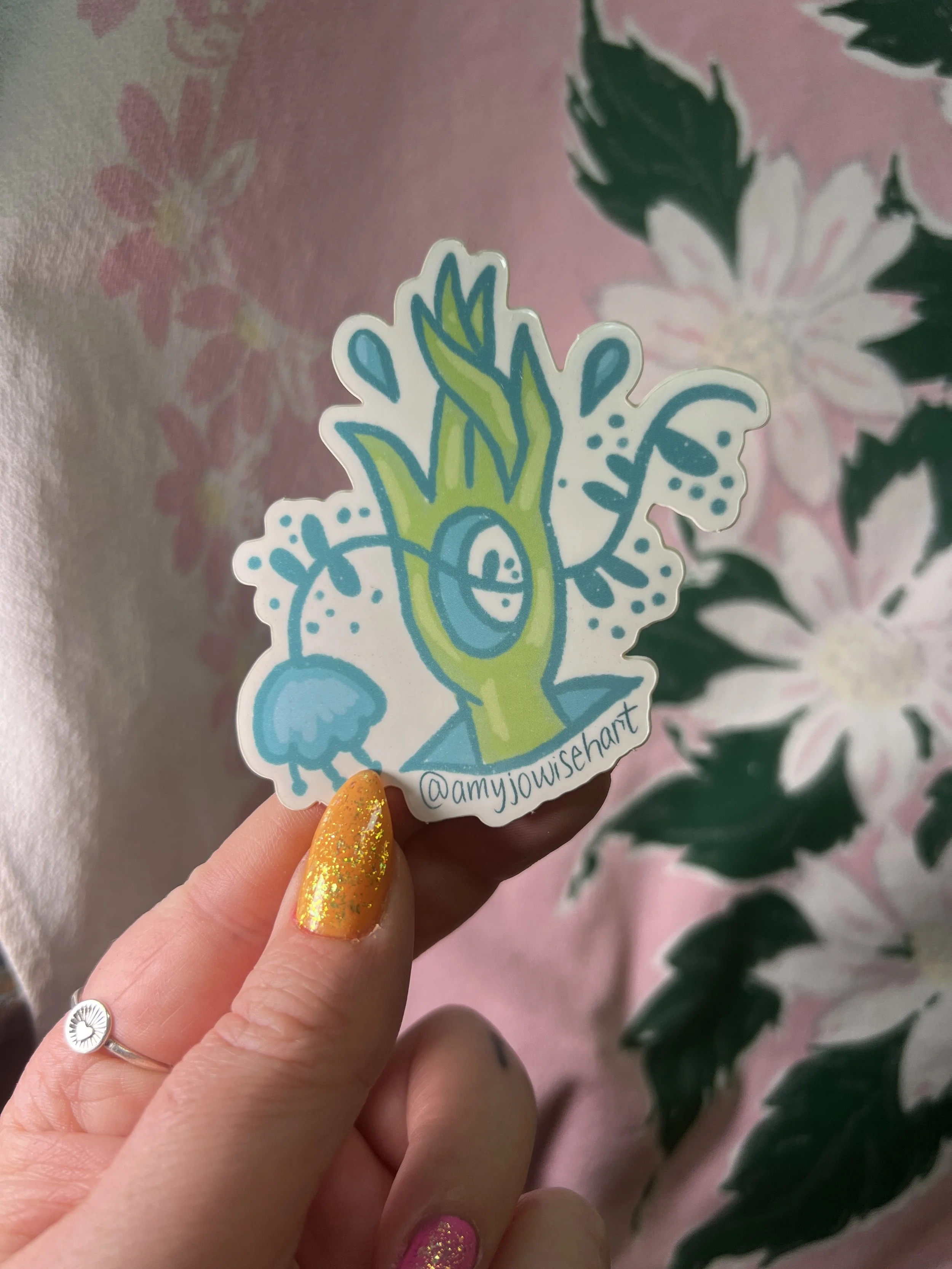 Green Hand with Flower Sticker