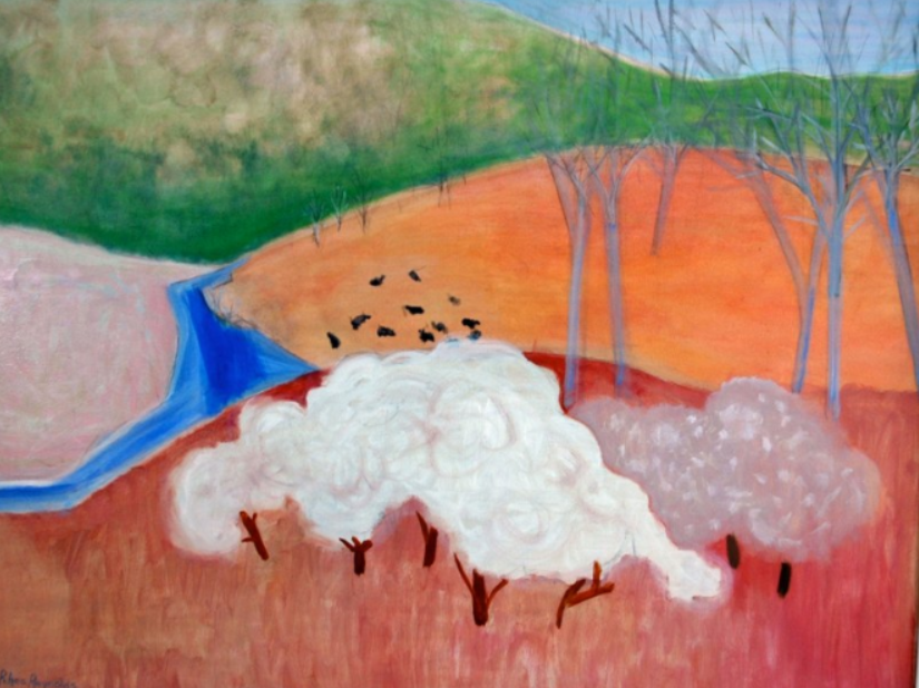 088 Blue River & Apple Blossoms, 1980, oil, 36x48 in.