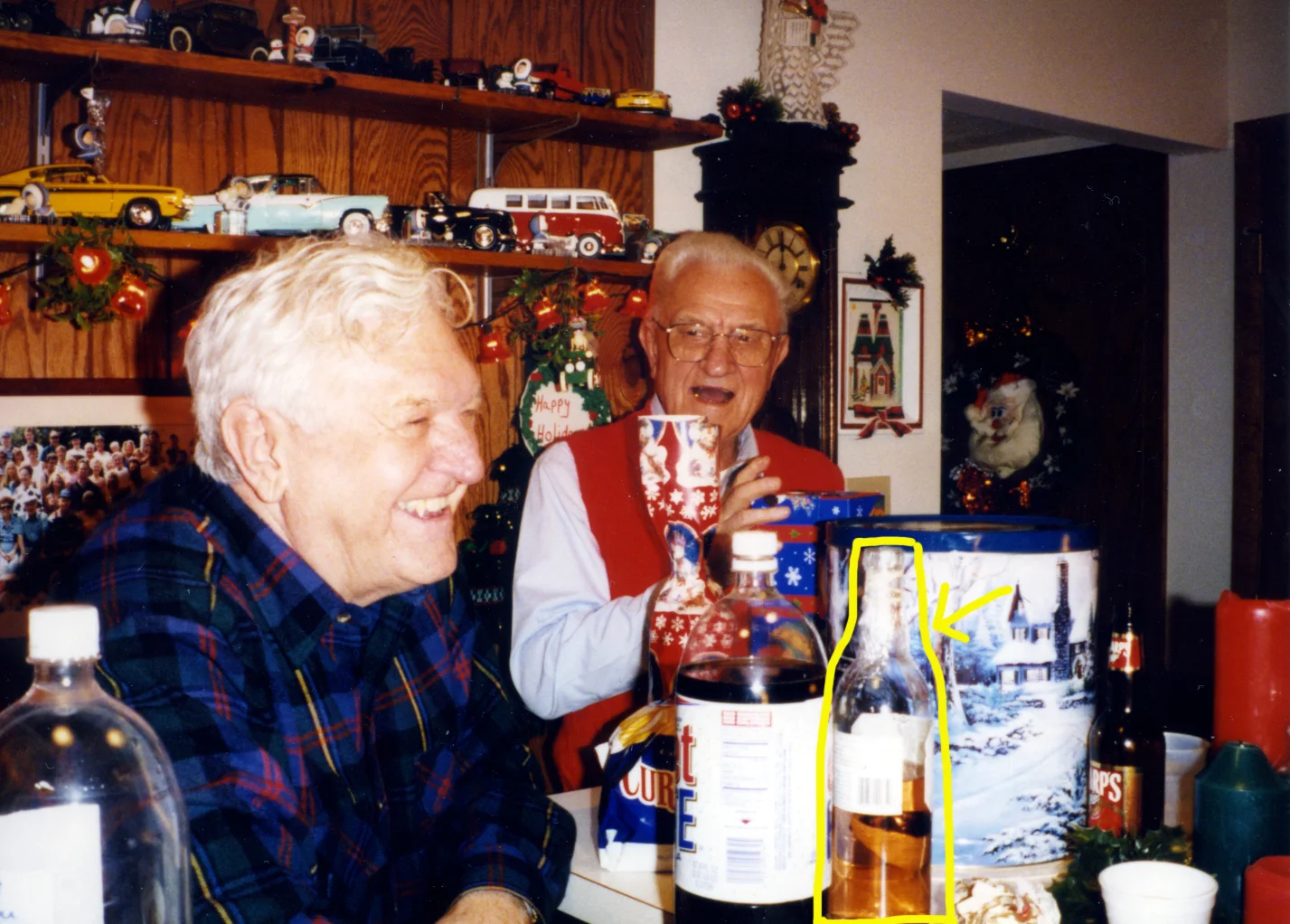 Uncle Matt (left) and my Grandpa (right) on Christmas many moons ago. Kruškovac highlighted in yellow.