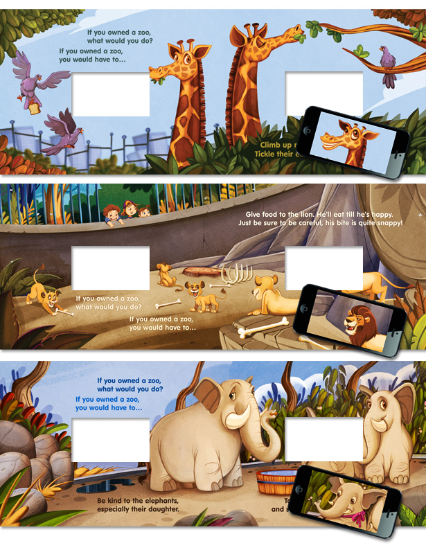 Illustrations & app screen cut-outs from "If You Owned A Zoo!"