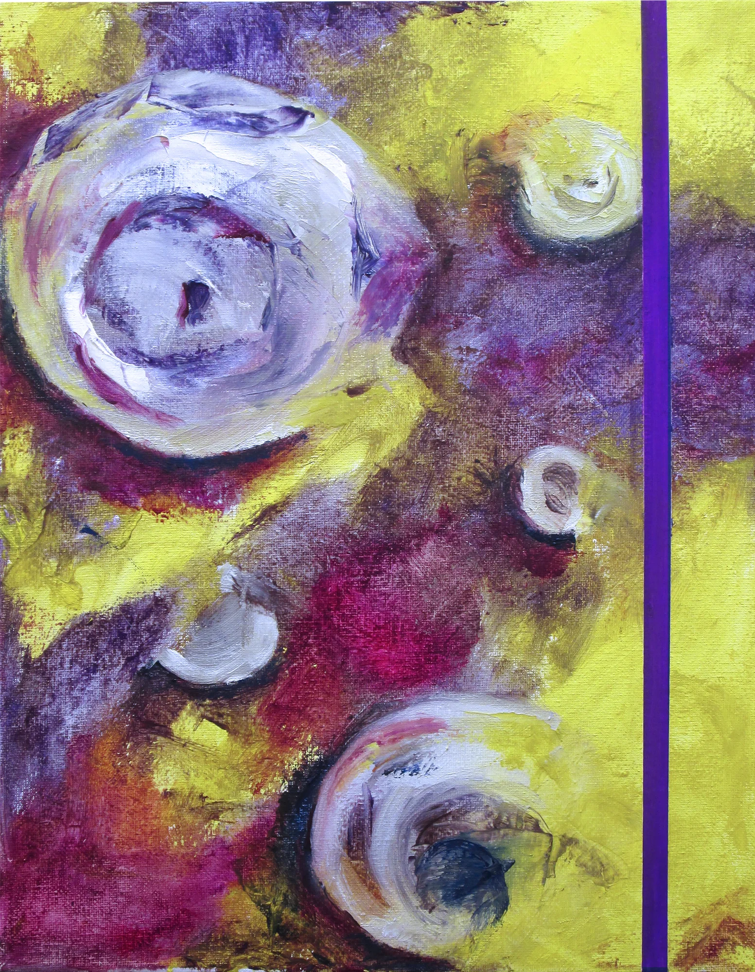   Five buttons on atmospheric ground with flat stripe.&nbsp;  Oil on canvas 14" x 11" 