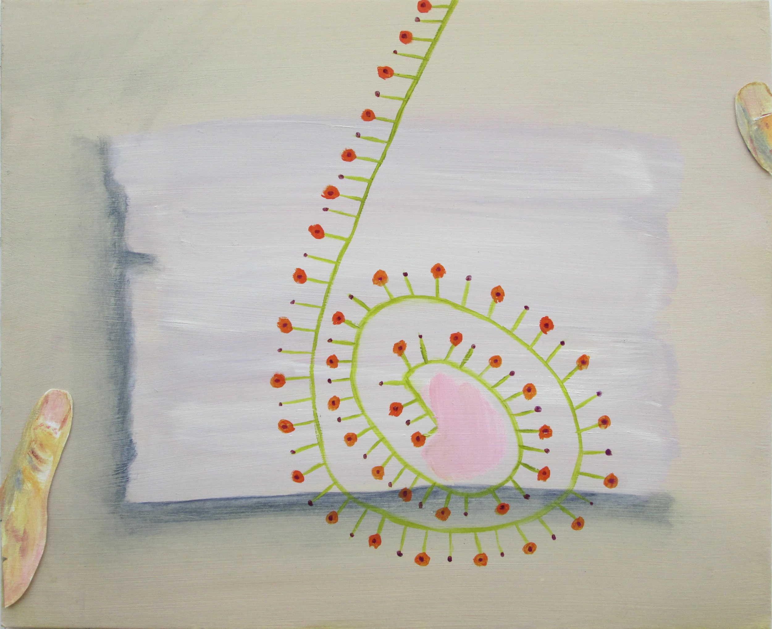PAINTING IV <br>Oil and collage on mat board on wood panel <br>10" x 12" x 1"