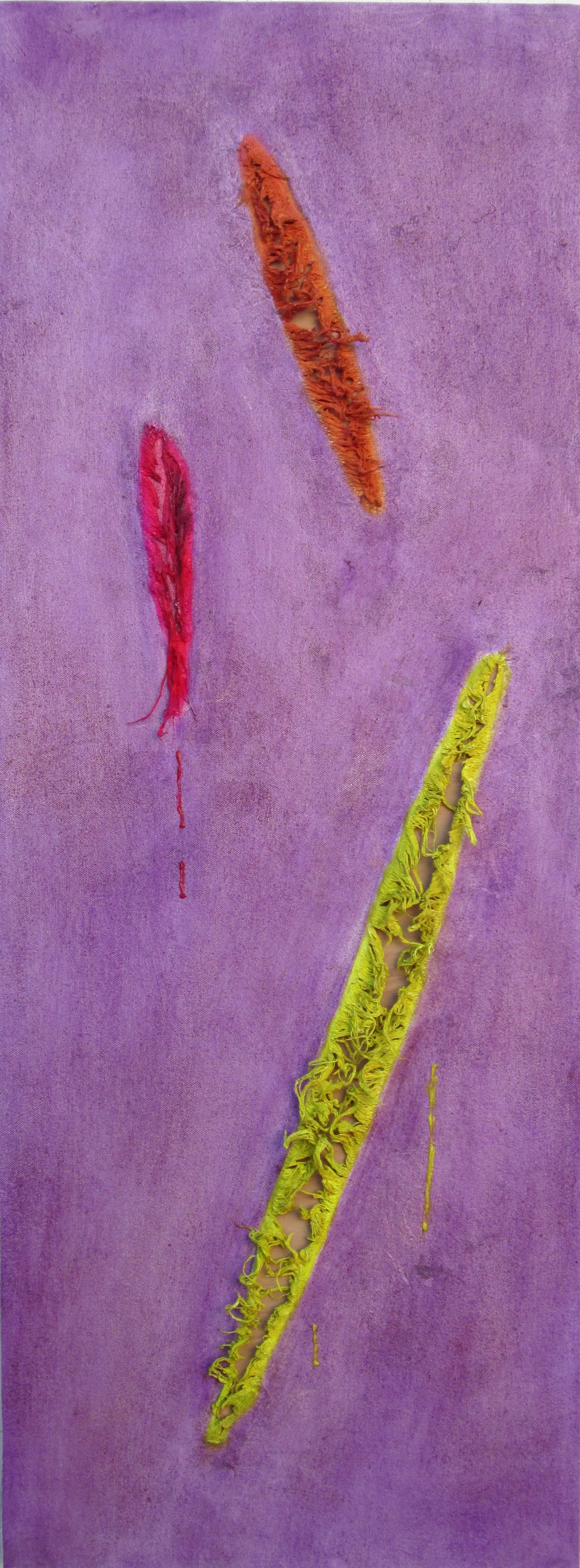 UNRAVELING IV<br> Oil on canvas on wood panel<br>34.5" x 12.25 x 2"