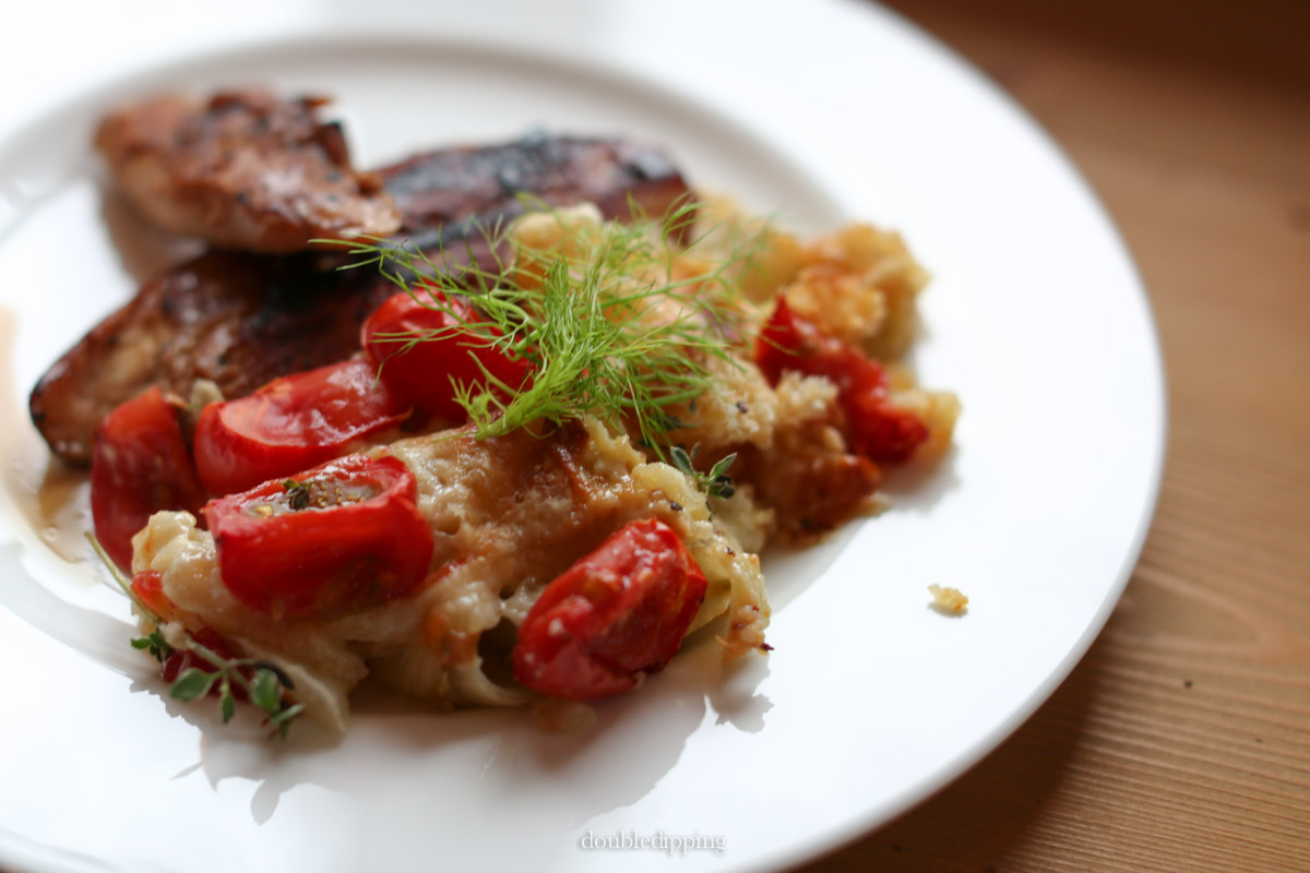 Crumble of Fennel and Cherry Tomato by Ottolenghi