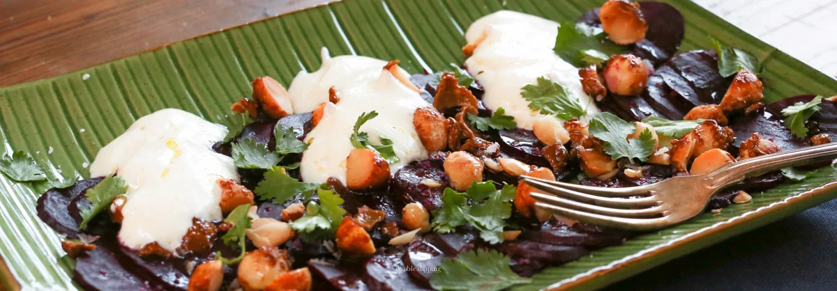 Baked Red Beets with Macadamia Crunch