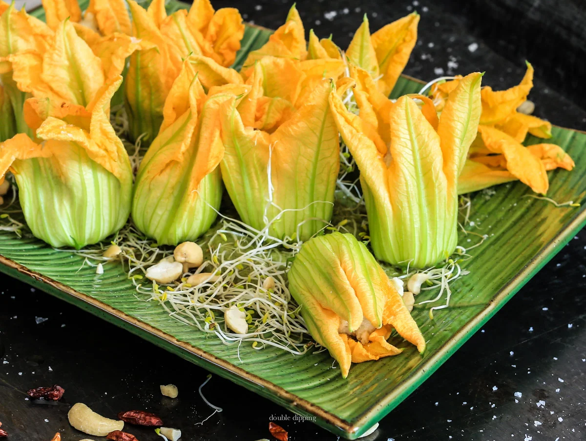 Zucchini Blossoms Filled with Cashews 