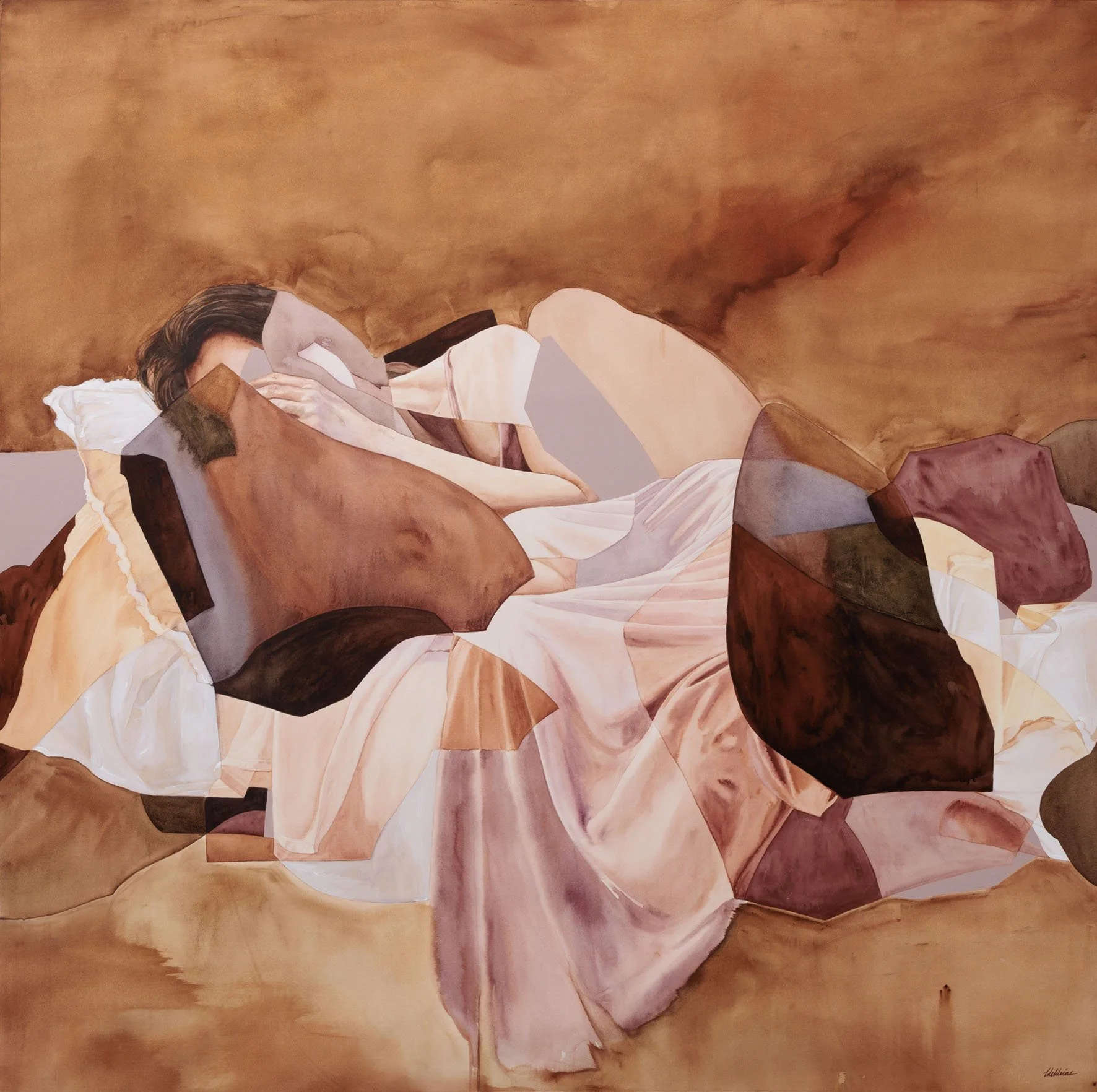   Iron stain, rose tint  2025, 140 × 140cm, Watercolour, Gouache and Acrylic on Paper   AVAILABLE FOR SALE  