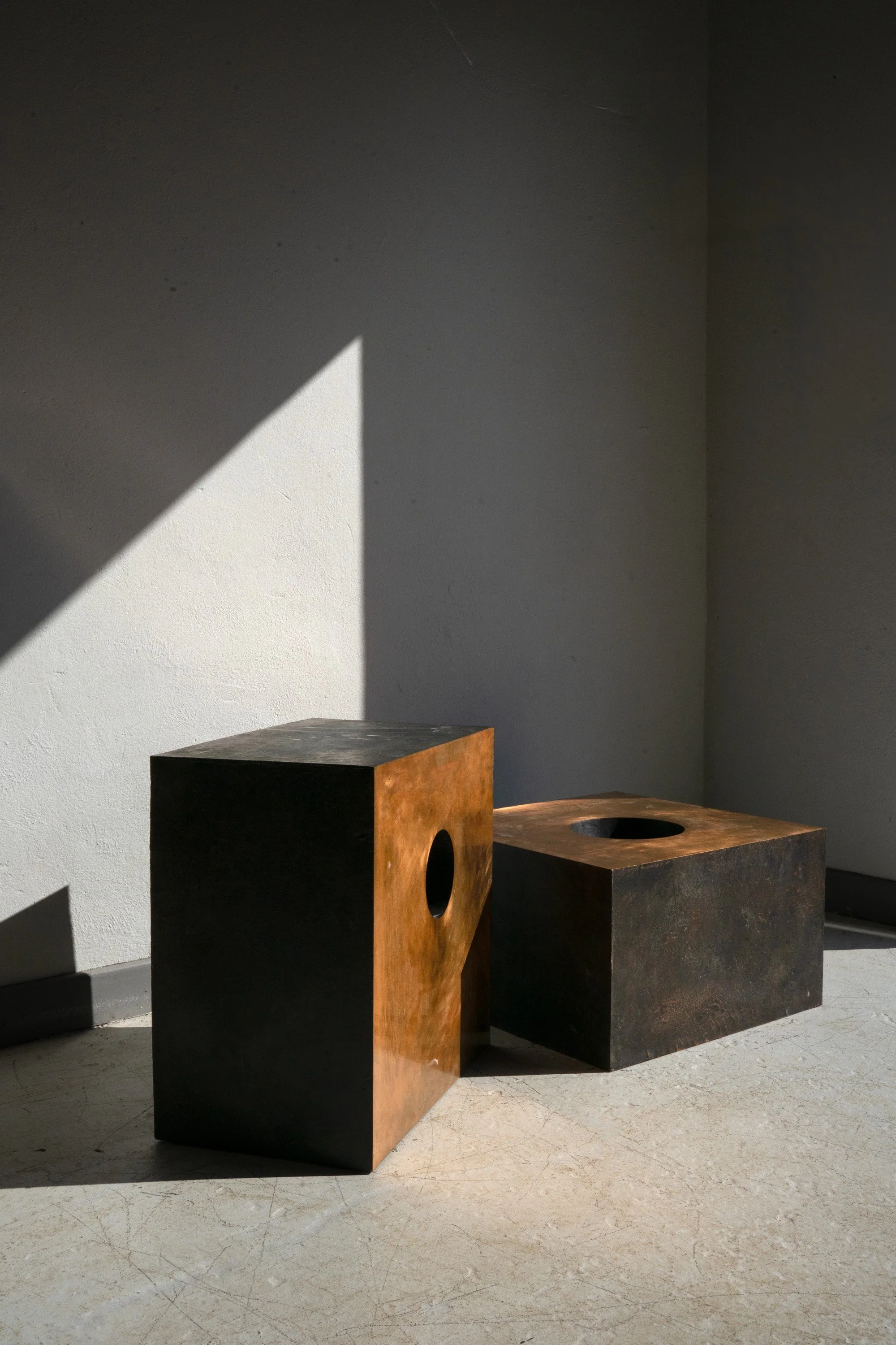 John MITCHELL (1943-2014) Bronze Blocks with Conic Voids