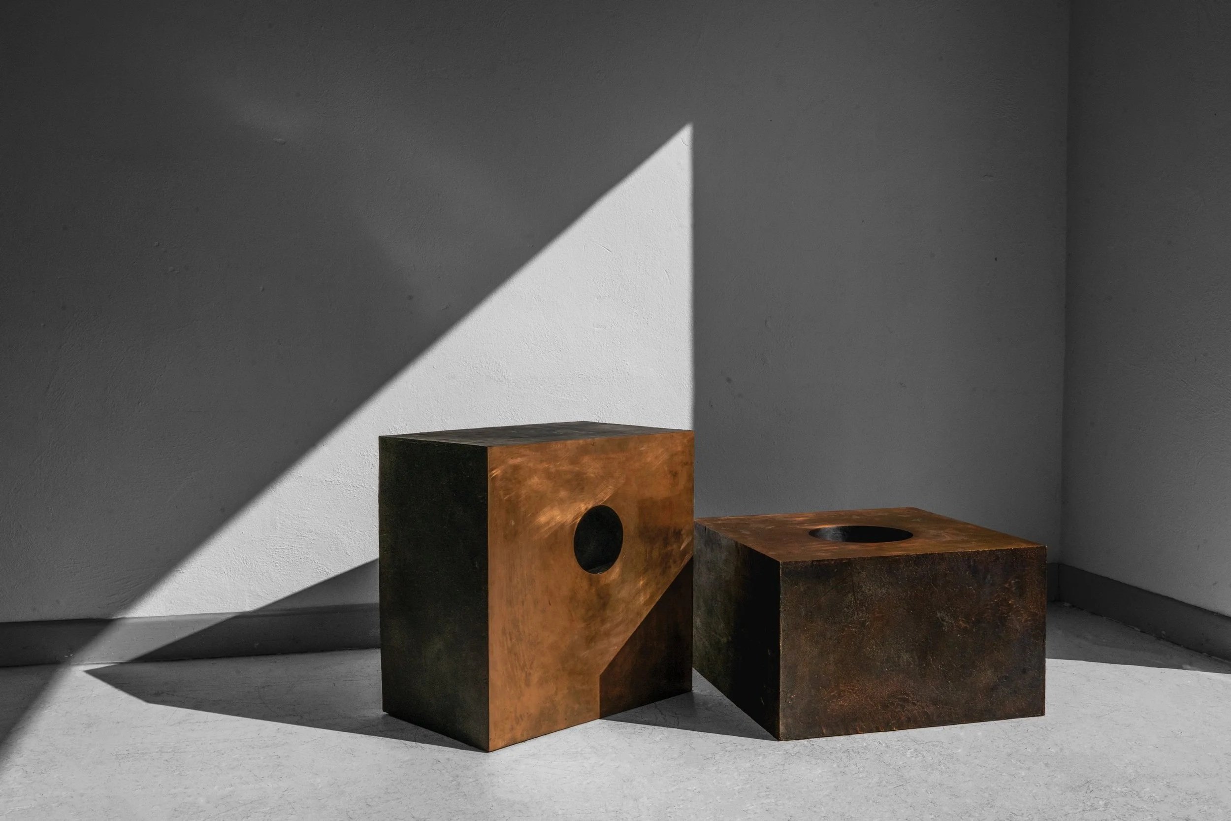 John MITCHELL (1943-2014) Bronze Blocks with Conic Voids