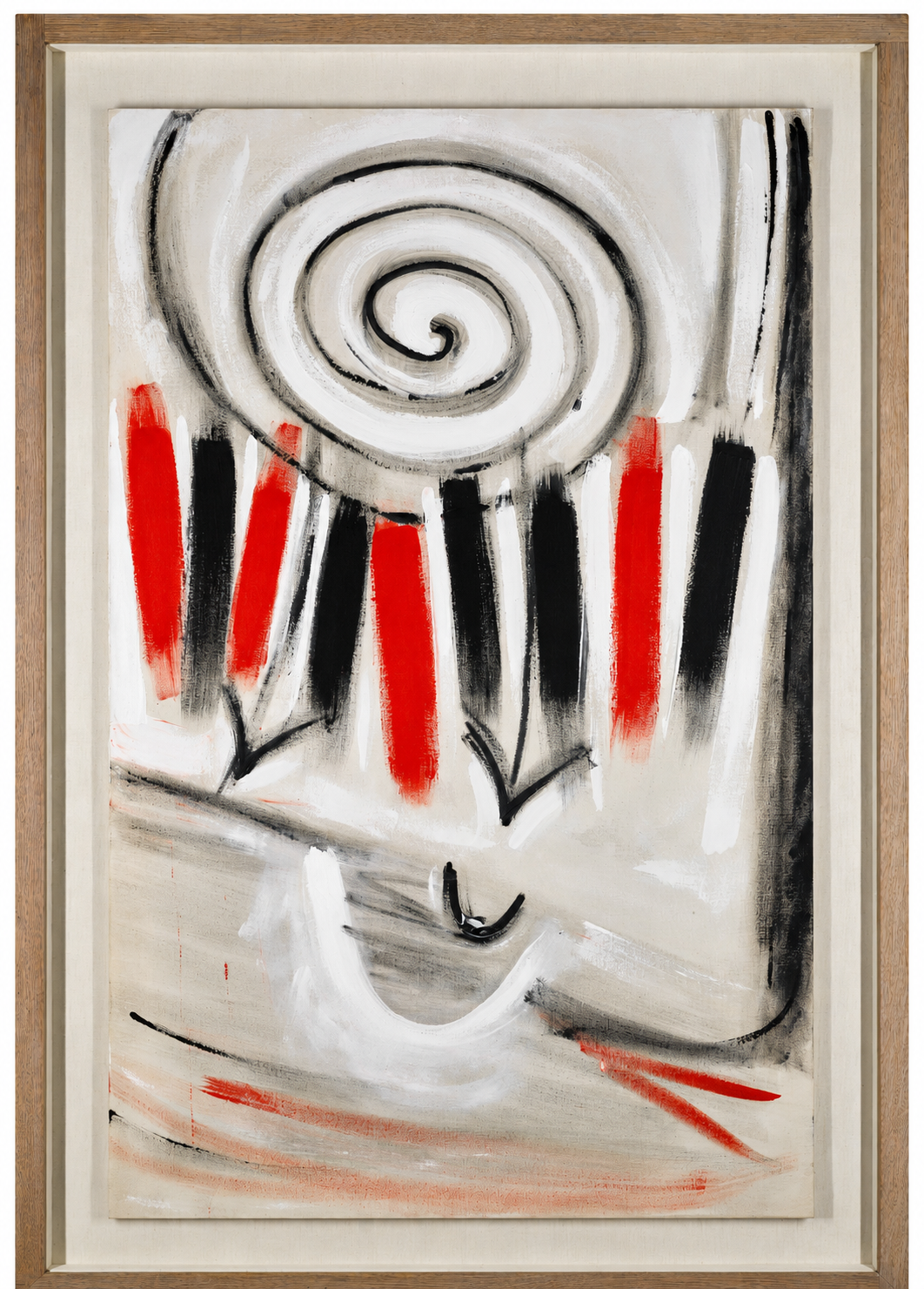 Sir Terry Frost RA, 'Three Chevrons &amp; Spiral for Red, Black and White' (1994), oil on canvas – art for sale and art rental