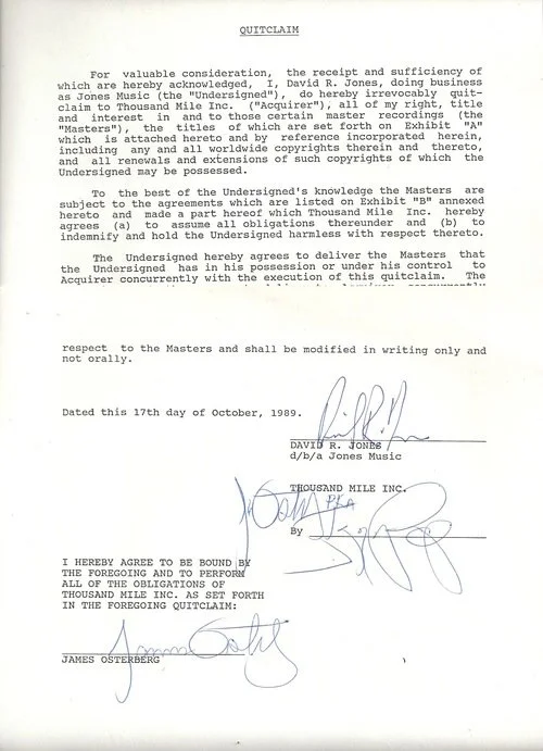 David Bowie &amp; Iggy Pop Signed Contract/Document
