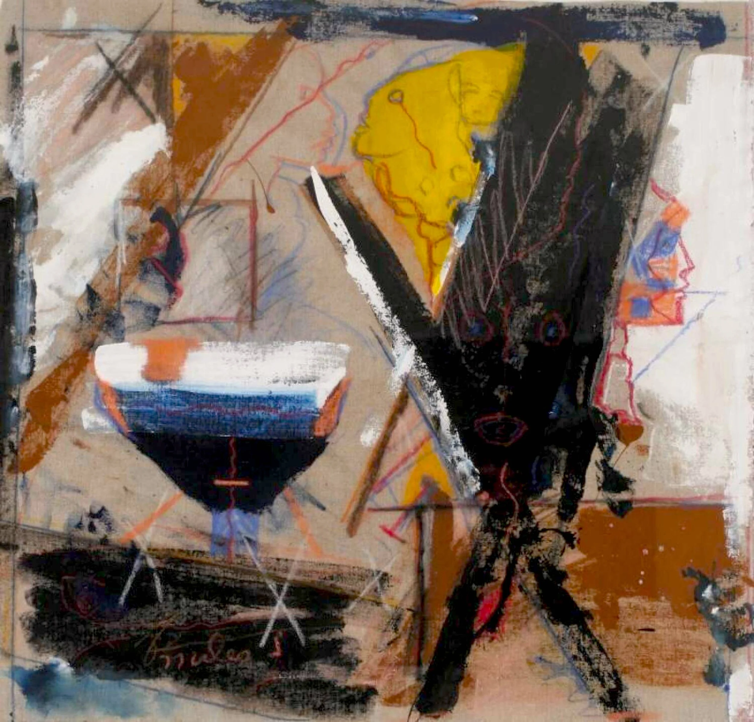Miles Davis & Jo Gelbard, 'Final Cut' (1990), acrylic on linen – original art for sale and art rental Jazz Art PAINTING