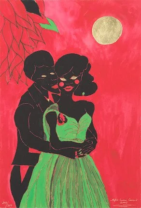 Chris Ofili, Afro Lunar Lovers, 2003, signed limited-edition giclée with gold leaf, gouache and felt-tip, published by Victoria Miro Gallery London
