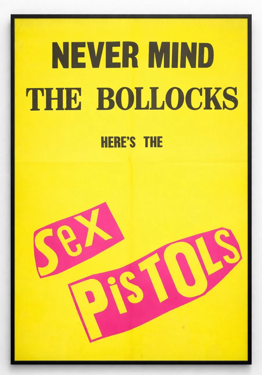 The Sex Pistols A Large Promotional Poster For The Album Never Mind The Bollocks, Here’s The Sex Pistols, 1977, Virgin Records, on fluorescent yellow ground, designed by Jamie Reid Dimenions 155cm x 91.5cm