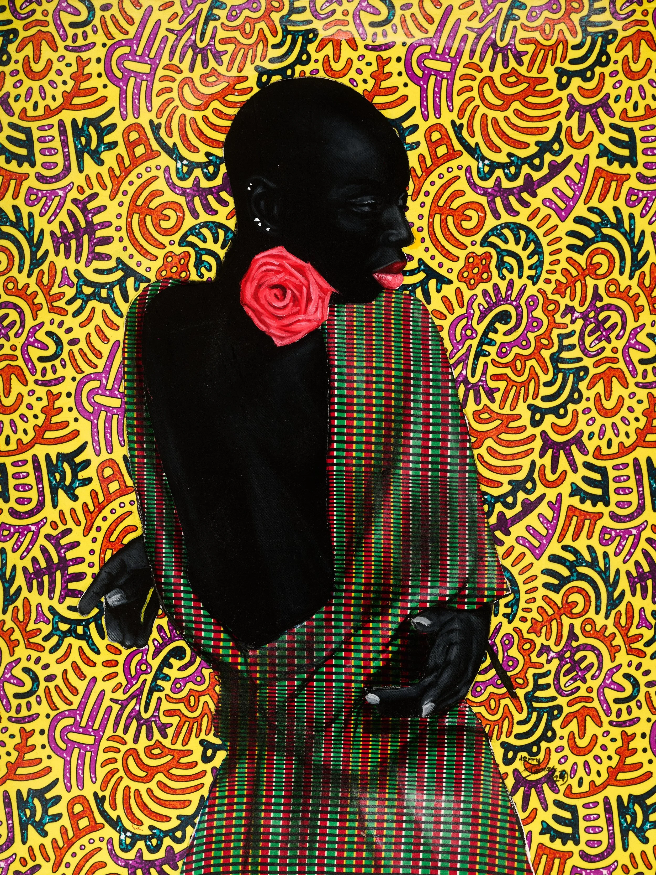 Henry James (Nigerian B.1996)RoseSigned and dated Henry James / 24 lower right mixed media on canvas 83.8 x 66cm; 32 3/4 x 26in
