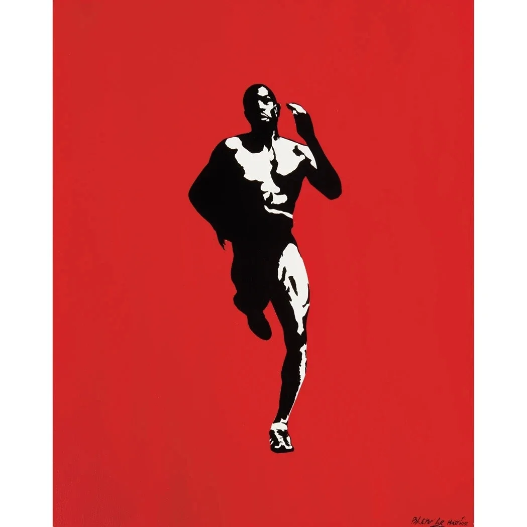 Original Canvas Painting by Blek Le Rat On the Run, 2008 Blek Le Rat- French, b. 1951  On the Run, 2008  Signed Blek Le Rat and inscribed NYC (lr)  Aerosol on canvas  36 x 29 inches (91.44 x 73.66 cm)