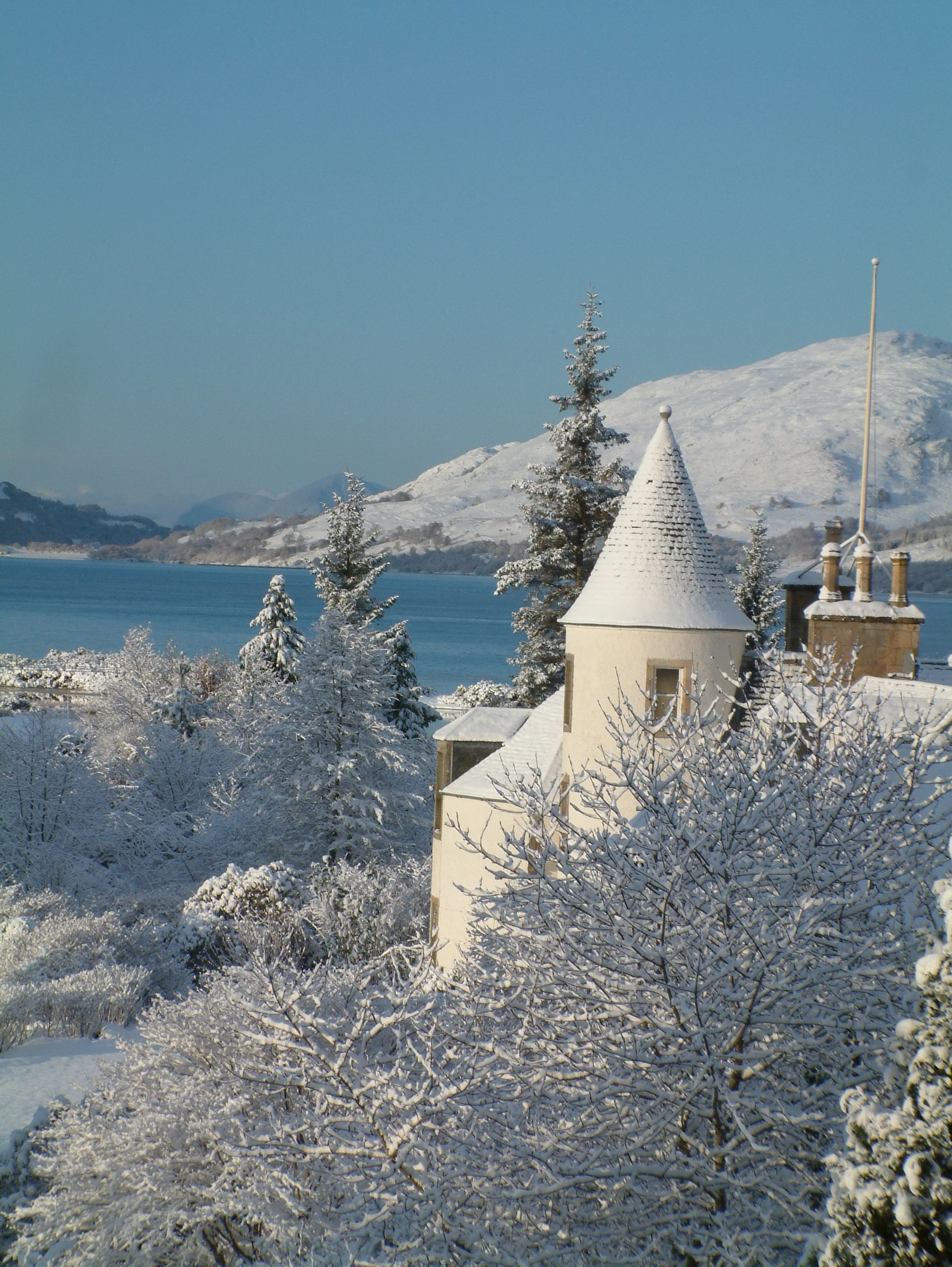 Attadale House in winter snow