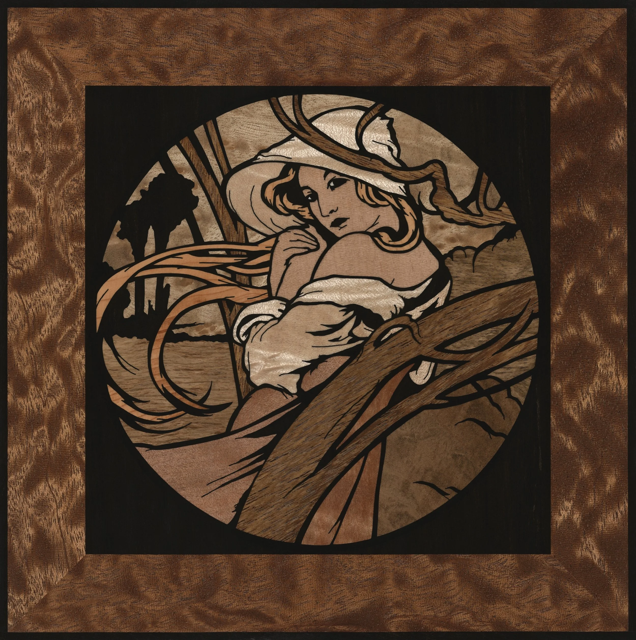 hand cut wood inlay by Jack Smidmore based on Alphonse Mucha's original 'months' work