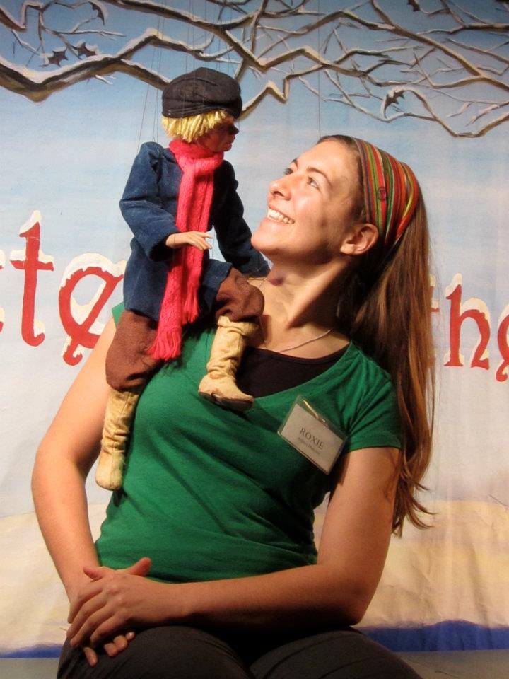 Artistic Director, Roxie Myhrum with Peter from "Peter and the Wolf" by National Marionette Theatre.