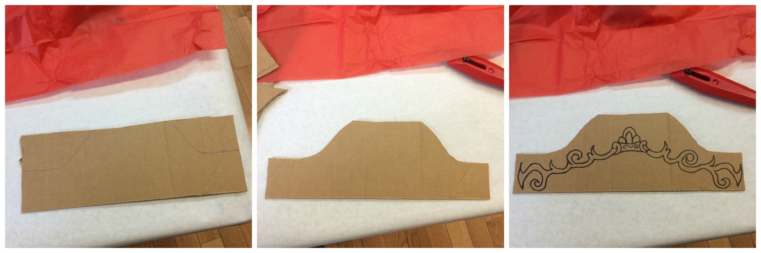 4. Cut out and design a headboard using the leftover cardboard from the front of the stage to make your theatre look authentic!
