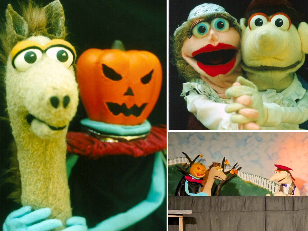 A collage of images of puppets from "The Headless Horseman of Sleepy Hollow" by Frogtown mountain Puppeteers