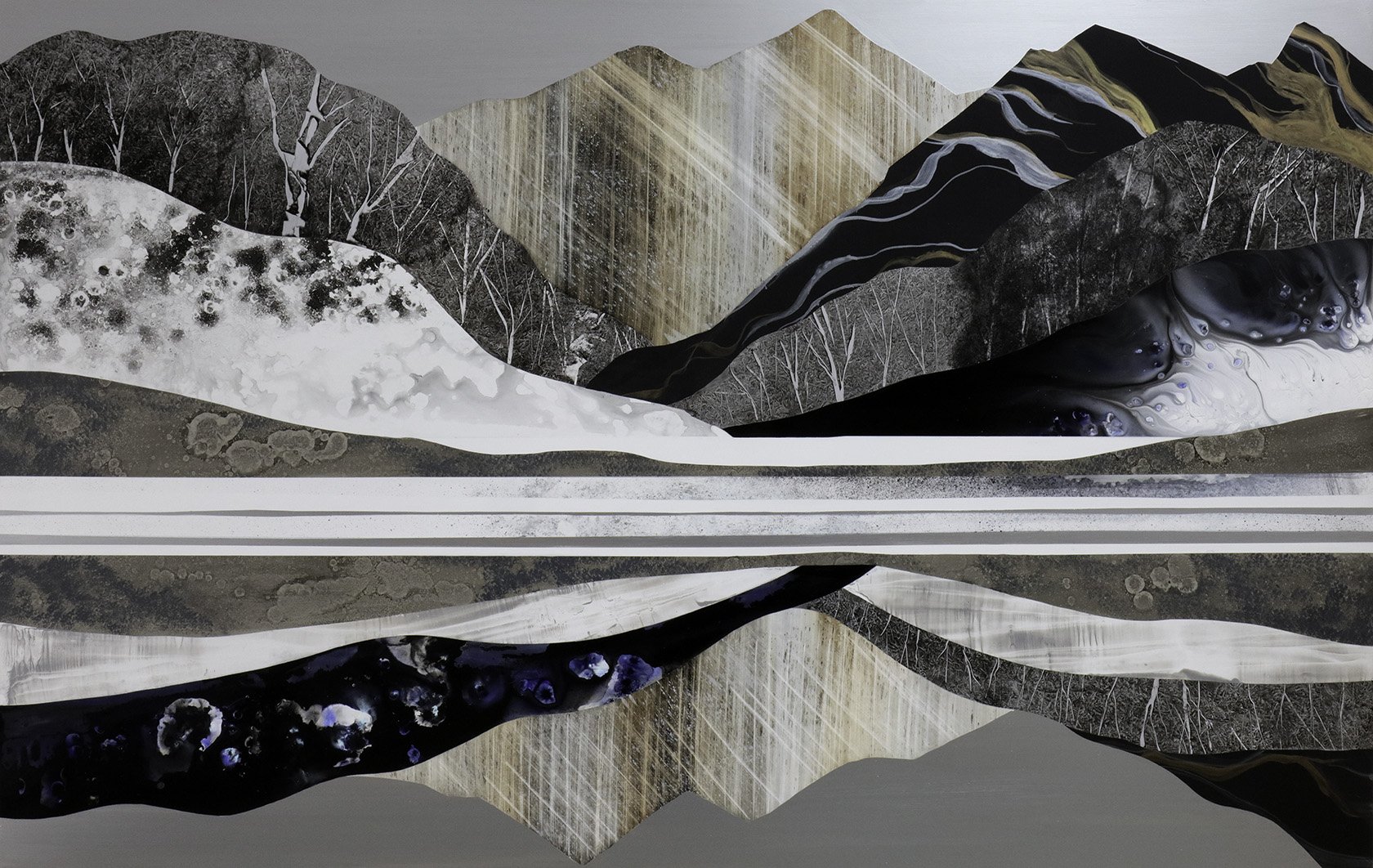 48x76” Acrylic on silver toned wood panel.