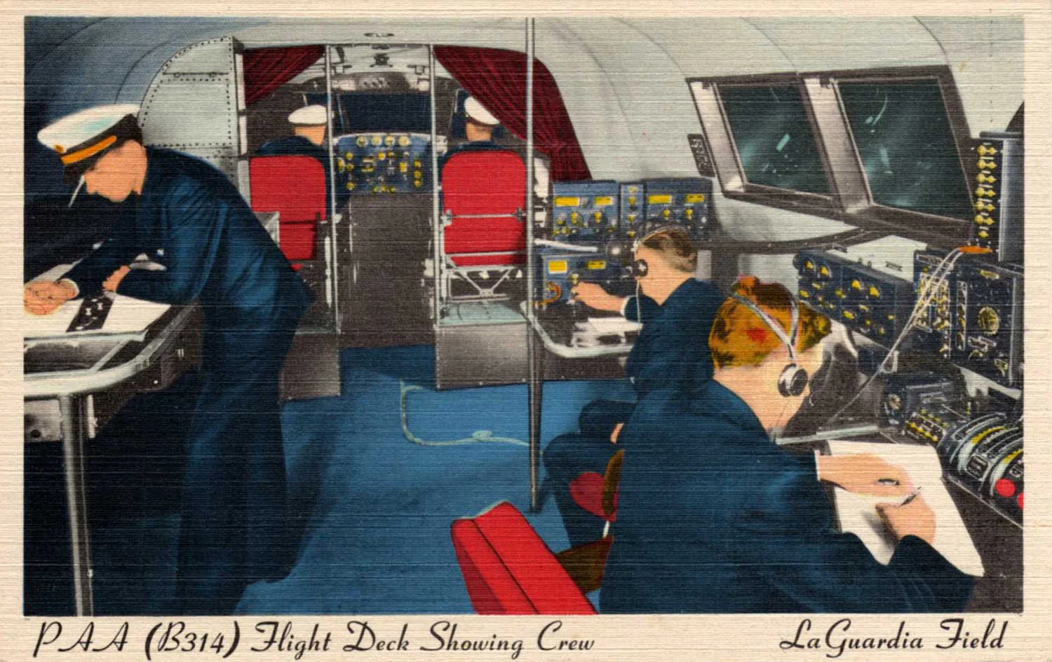 Clipper crew at work on the flight deck of the Boeing 314.