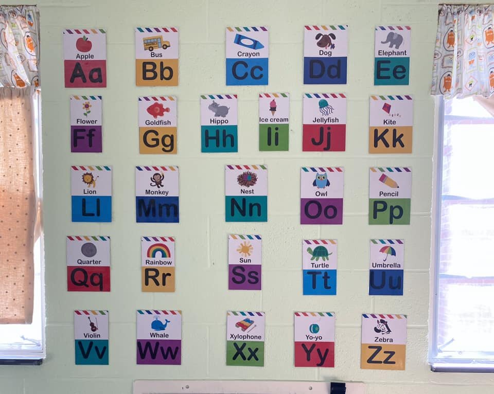  Supporting early literacy skills with an alphabet wall in The Green Room (4s/Pre-K classroom) 