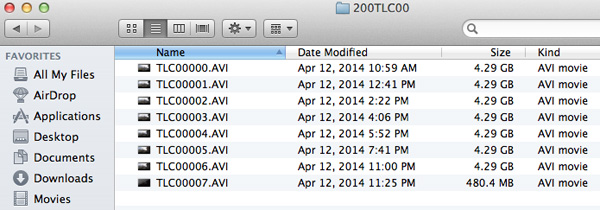 A Brinno TLC200 Pro, folder screen shot, of a single video recorded in ASAP mode for about 48 hours. At 4.29 GB the maximum file size is reached and a new file is started.
