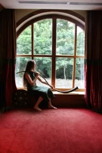 Erin Langley with a dord at the Munster Fleadh Cheoil (festival) in Killarney, Ireland