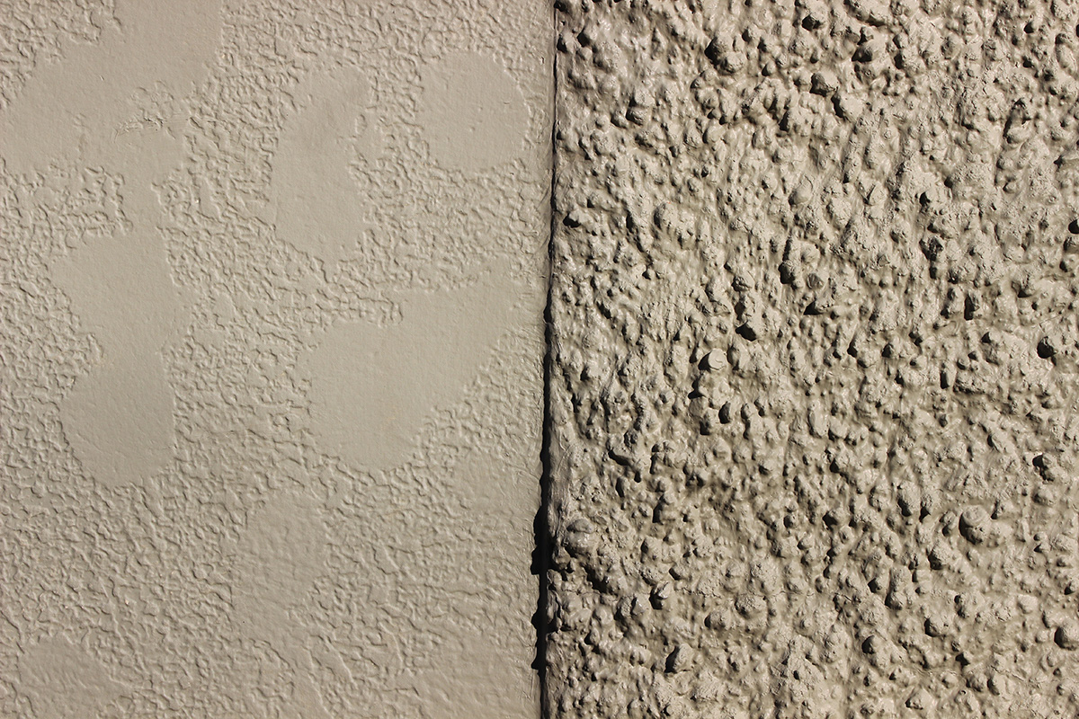 Left: Stucco finish Fiber Cement Panel Right: Popcorn stucco