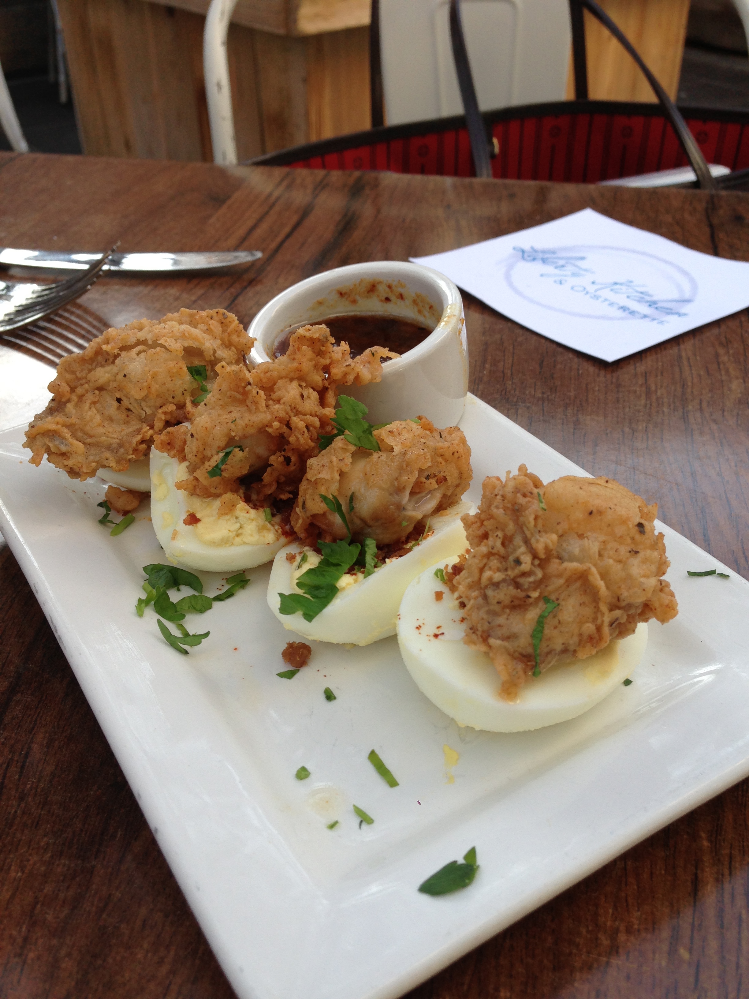 deviled eggs & fried oyster