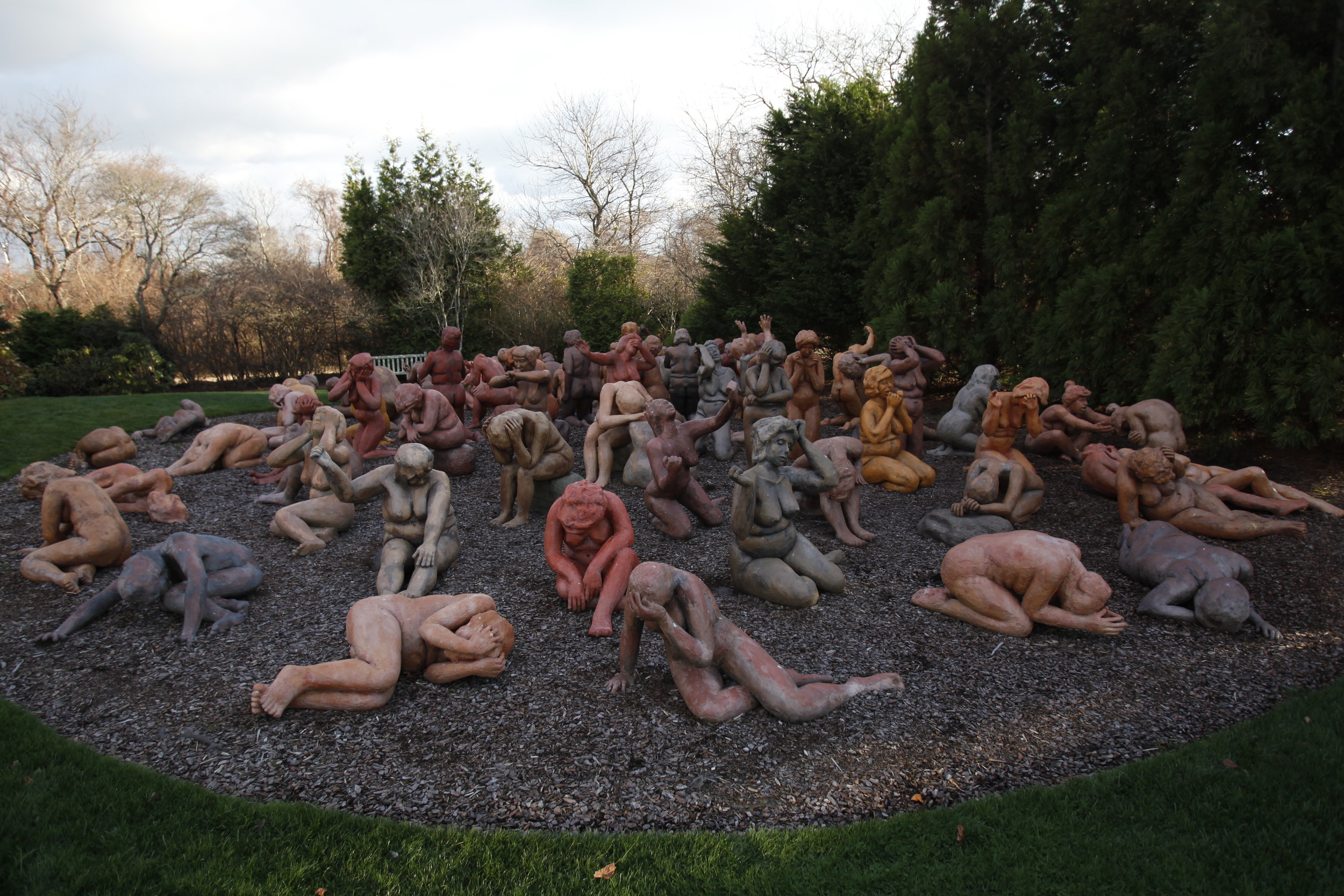 The sculpture took 17 years to create and sits in Lowenstein’s yard, which is open to the public. She is planning to put the bulk of the $10 million dollars that her family received from Libya as compensation for the bombing towards casting Dark Elegy in bronze and donating it to a public place where as many people can see it as possible. Dark Elegy in Lowenstein's Montauk, NY sculpture garden.