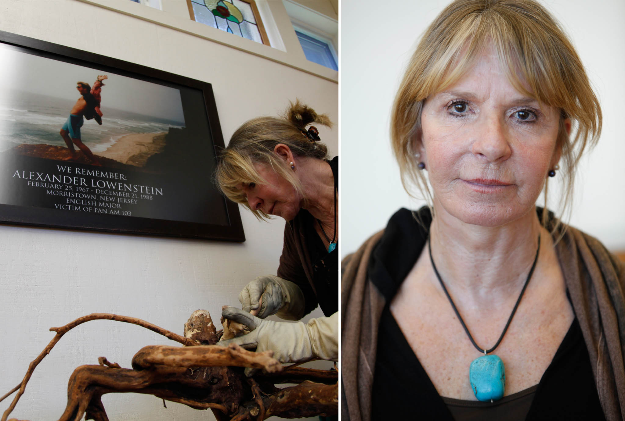 For Lowenstein, the moment of learning her son was dead came from a phone call from one of his friends. "It felt like everything I had was just sucked out. It was draining out of me, and I knew instantly, truly, that Alexander was dead," says Lowenstein, upon finding out that Flight 103 had crashed. Suse Lowenstein in her studio.