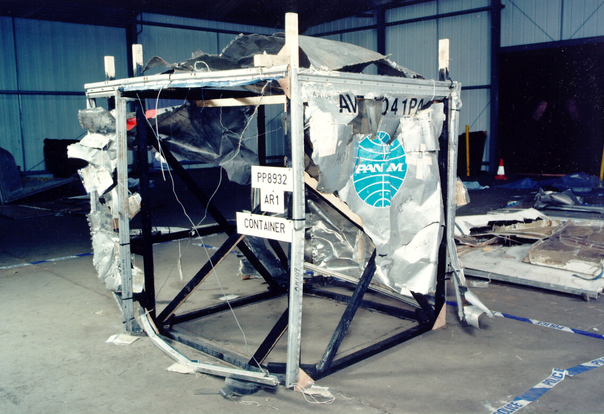 Remnants of the luggage container police determined to have carried the bomb suitcase aboard Pan Am Flight 103.