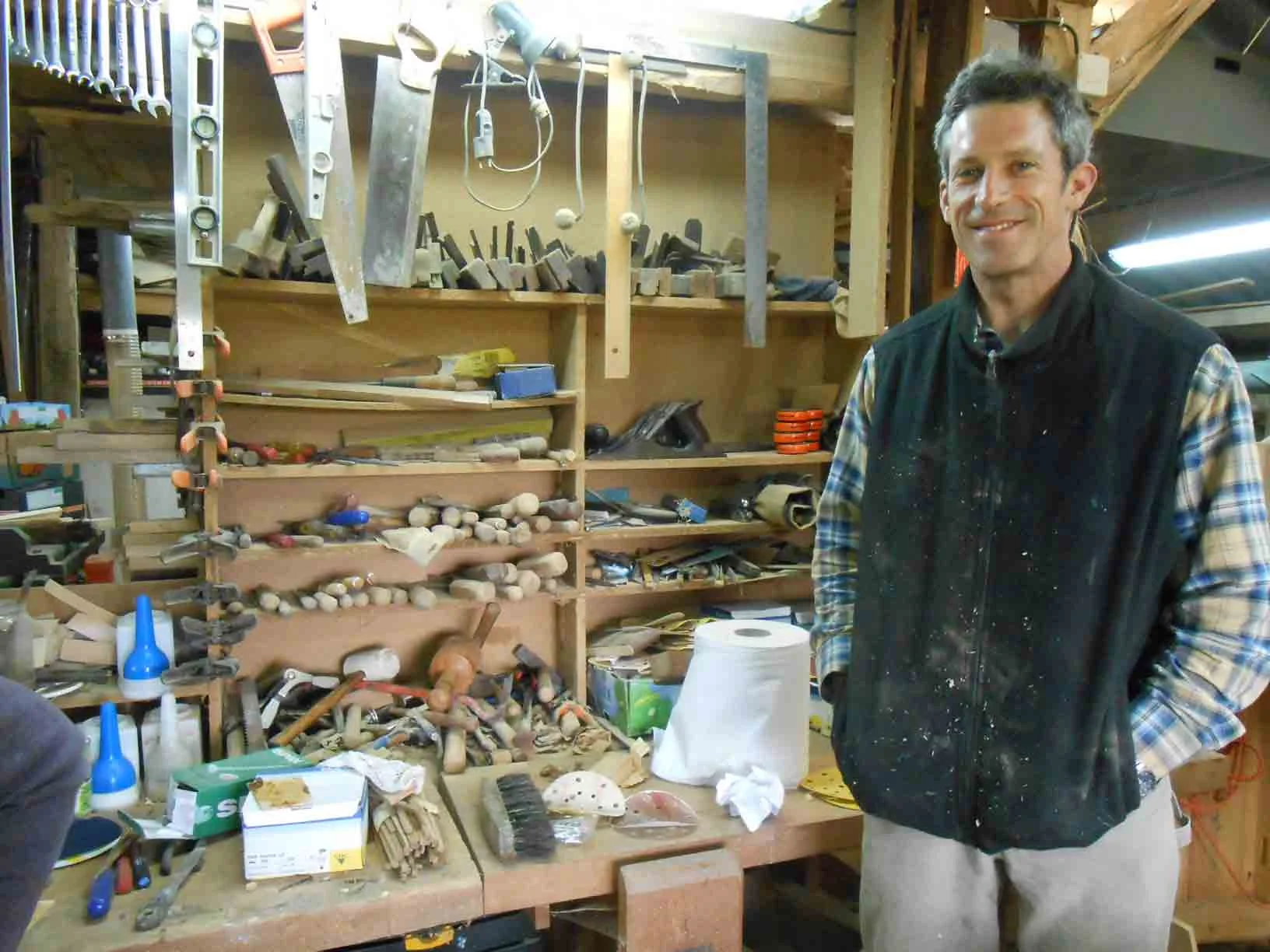 Matthew Strauss at his workshop in Sainte Sabine Born
