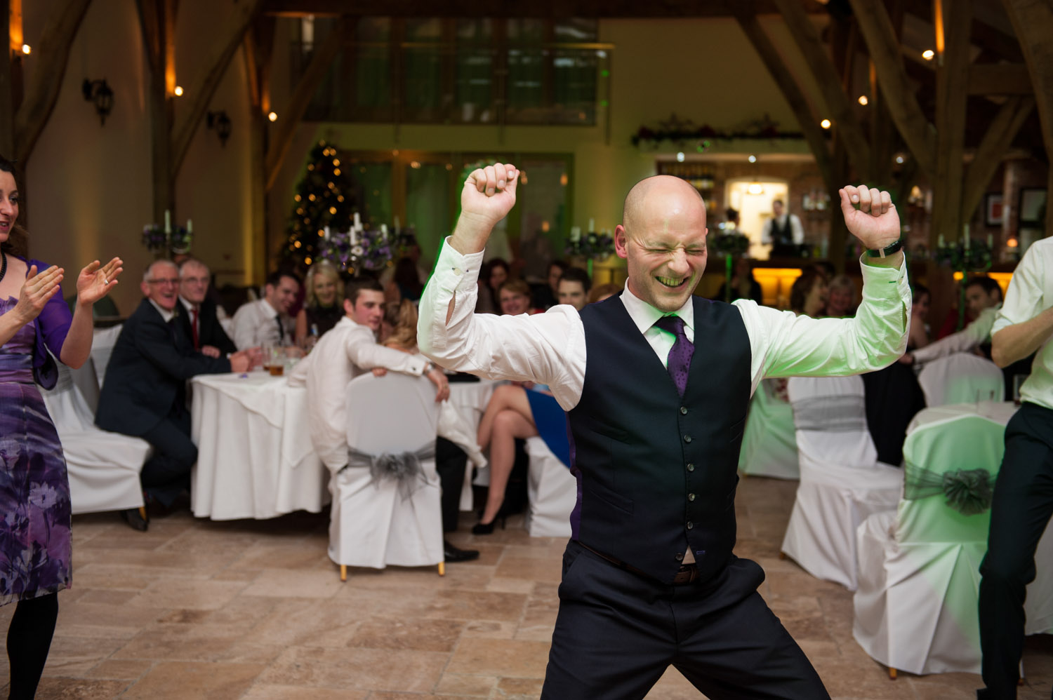 Groom dancing at Swancar Farm wedding