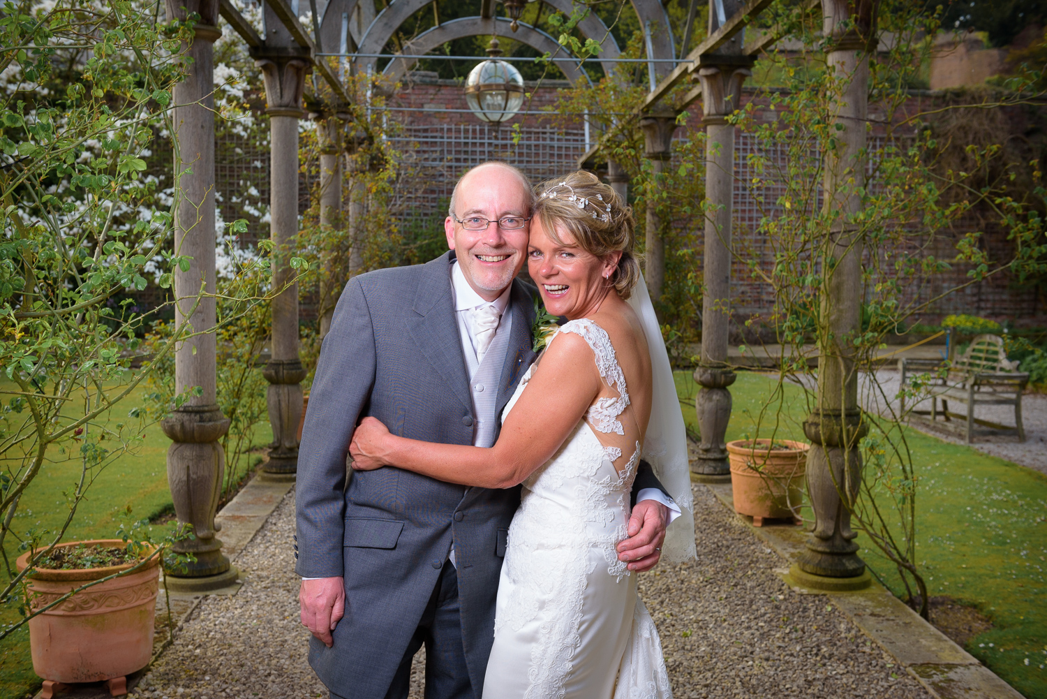 bride and groom at hassop hall wedding