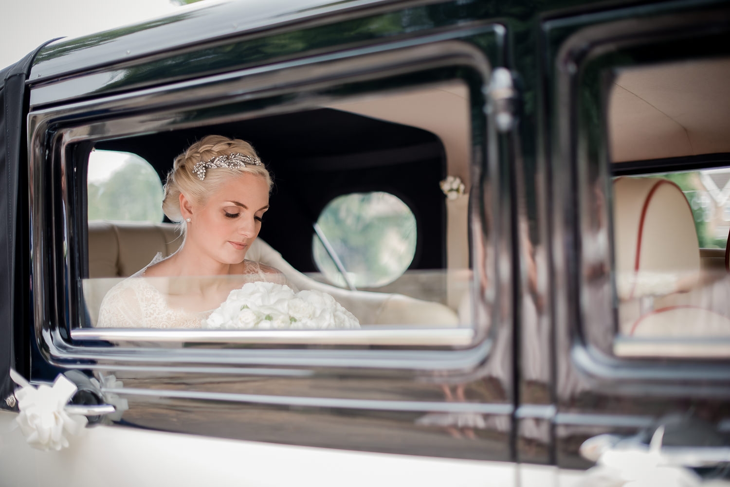 bride arriving at church in Stamford to get married.