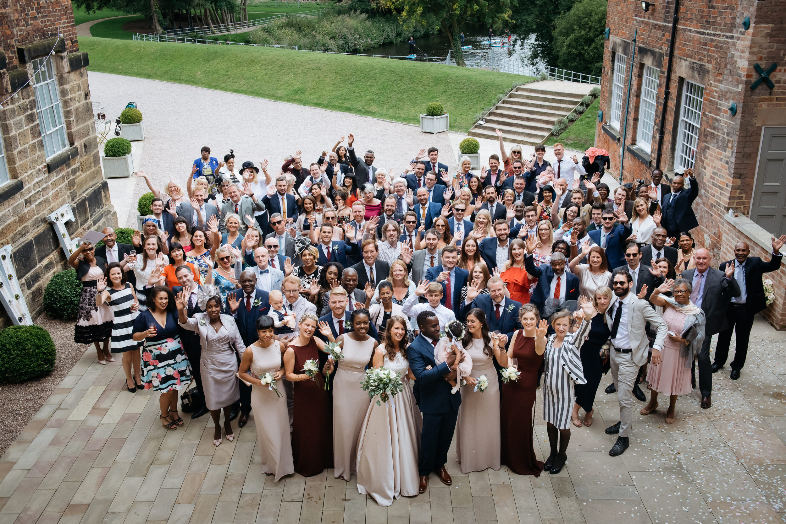 Group photograph at The West Mill Derby Wedding Photography