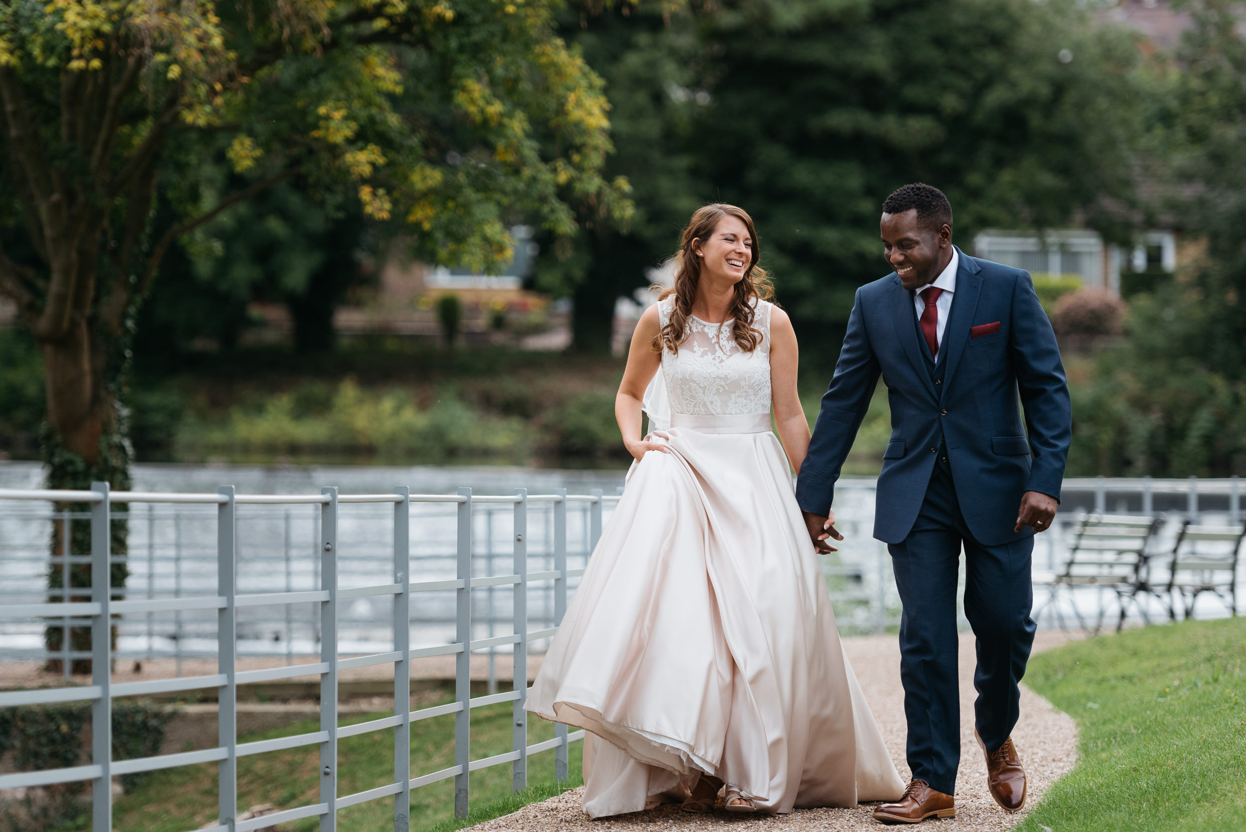 Bride and groom at The West Mill Derby wedding