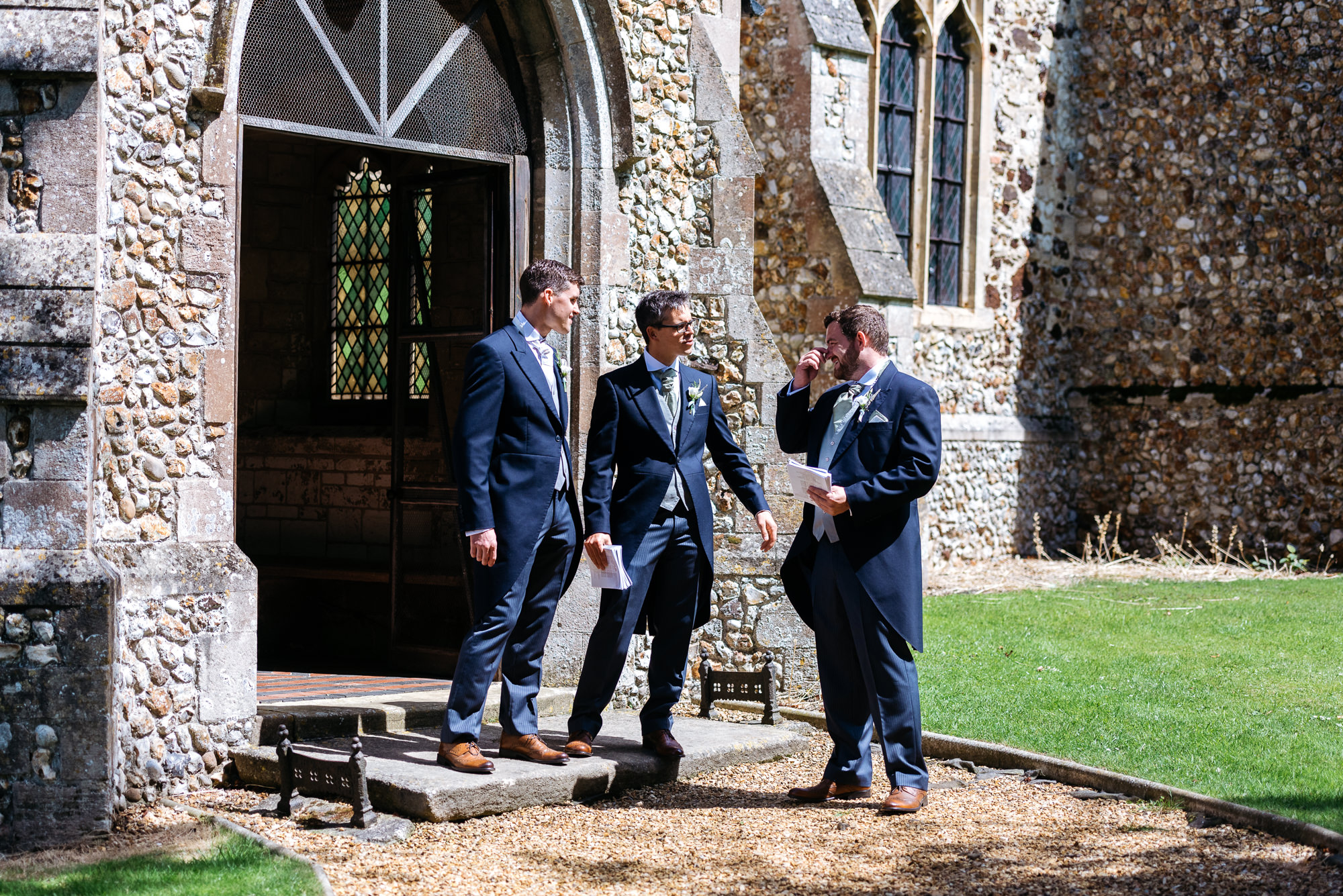 Groom and bestmen at church in Narborough