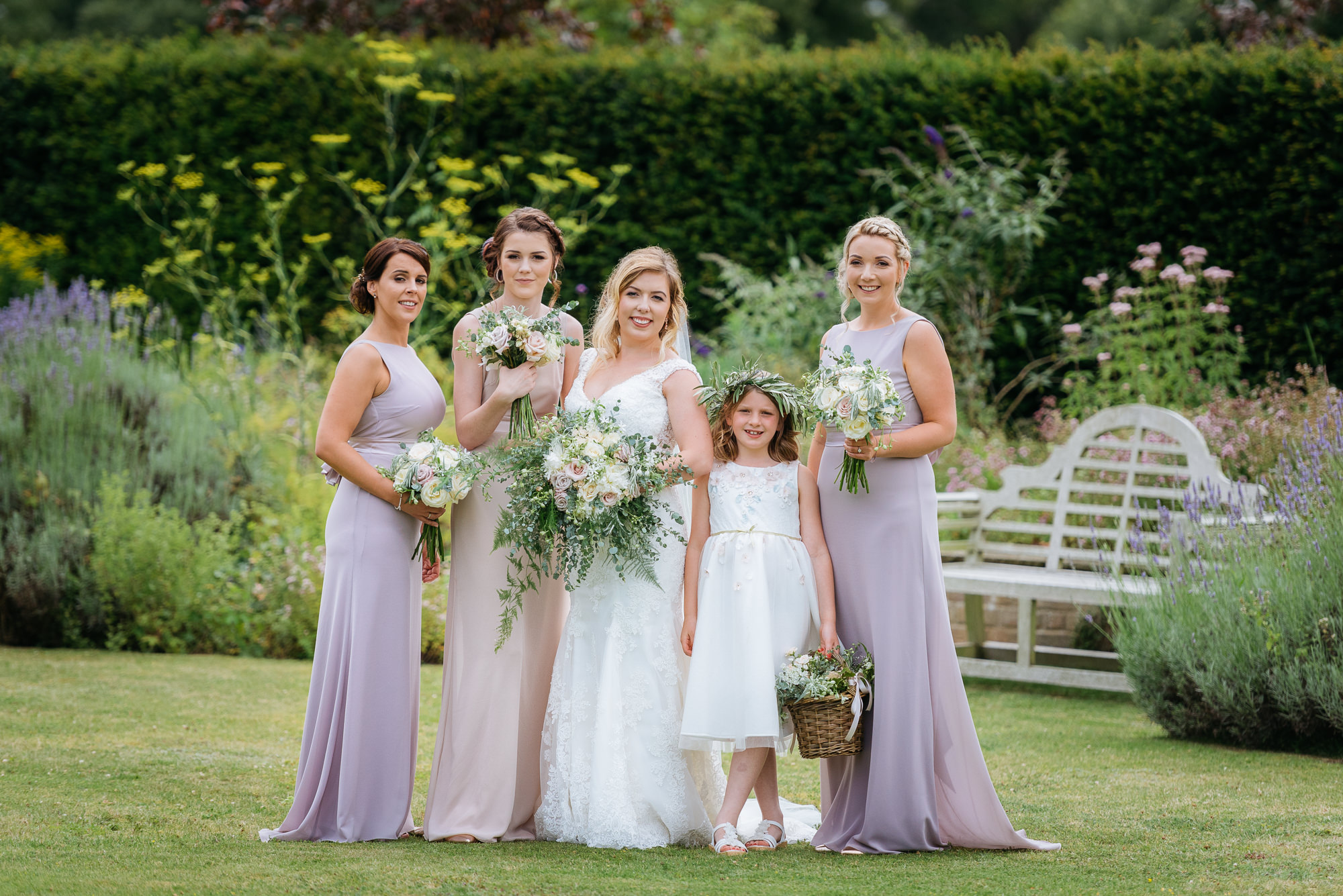 Bride and her bridesmaids at Narborough Hall Gardens Wedding