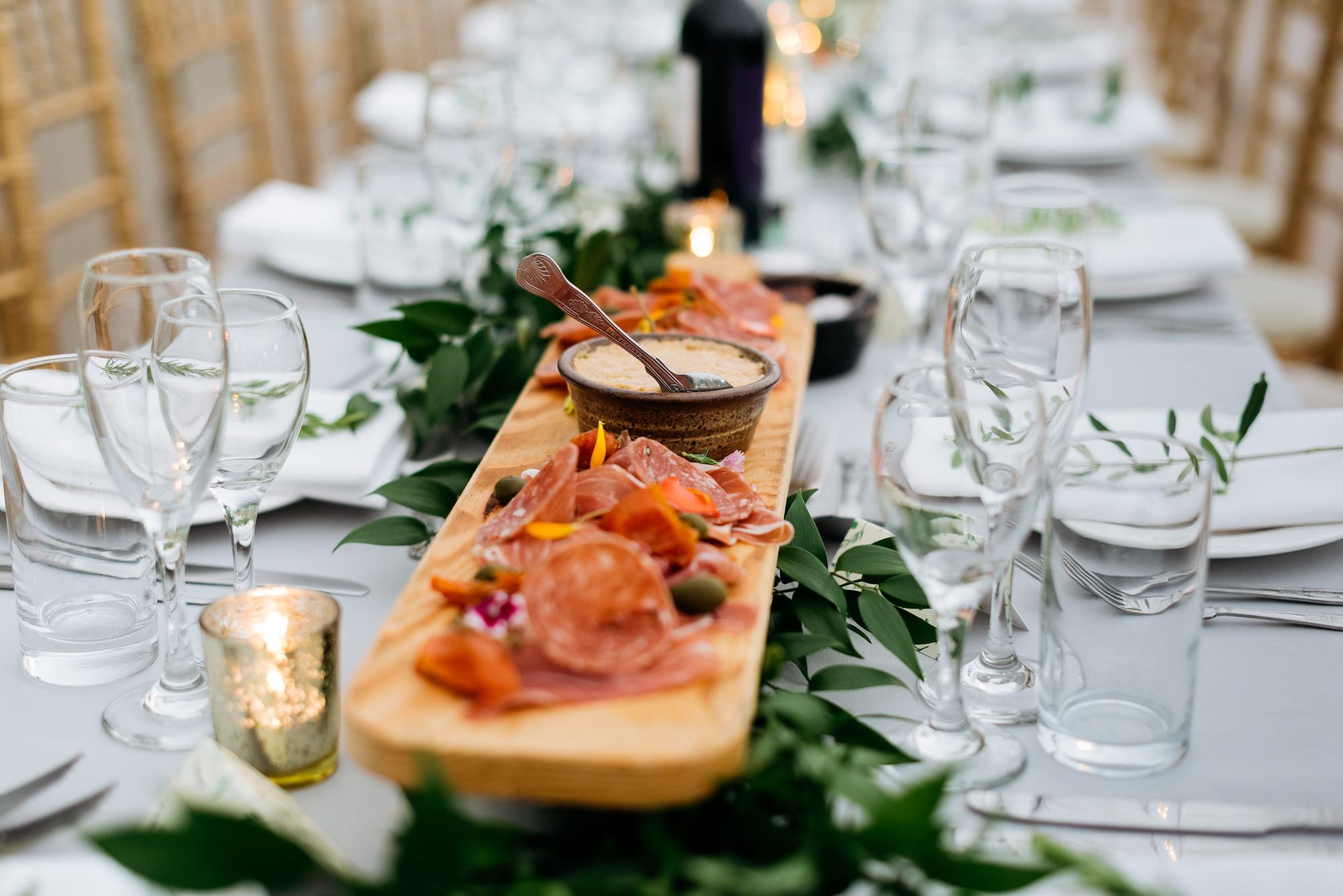 Antipasti wedding breakfast at Narborough Hall Gardens in Norfolk