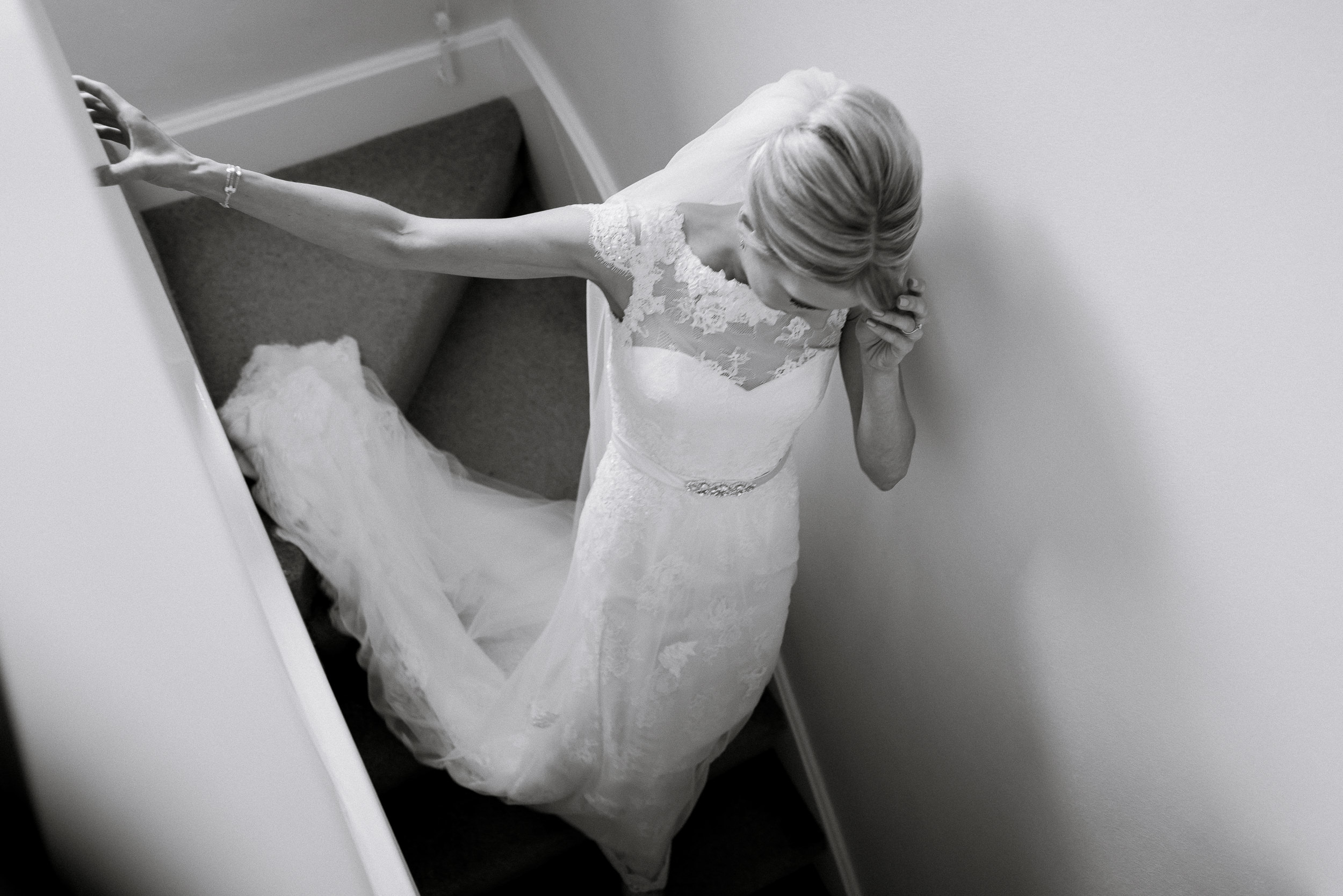 bride walking down stairs