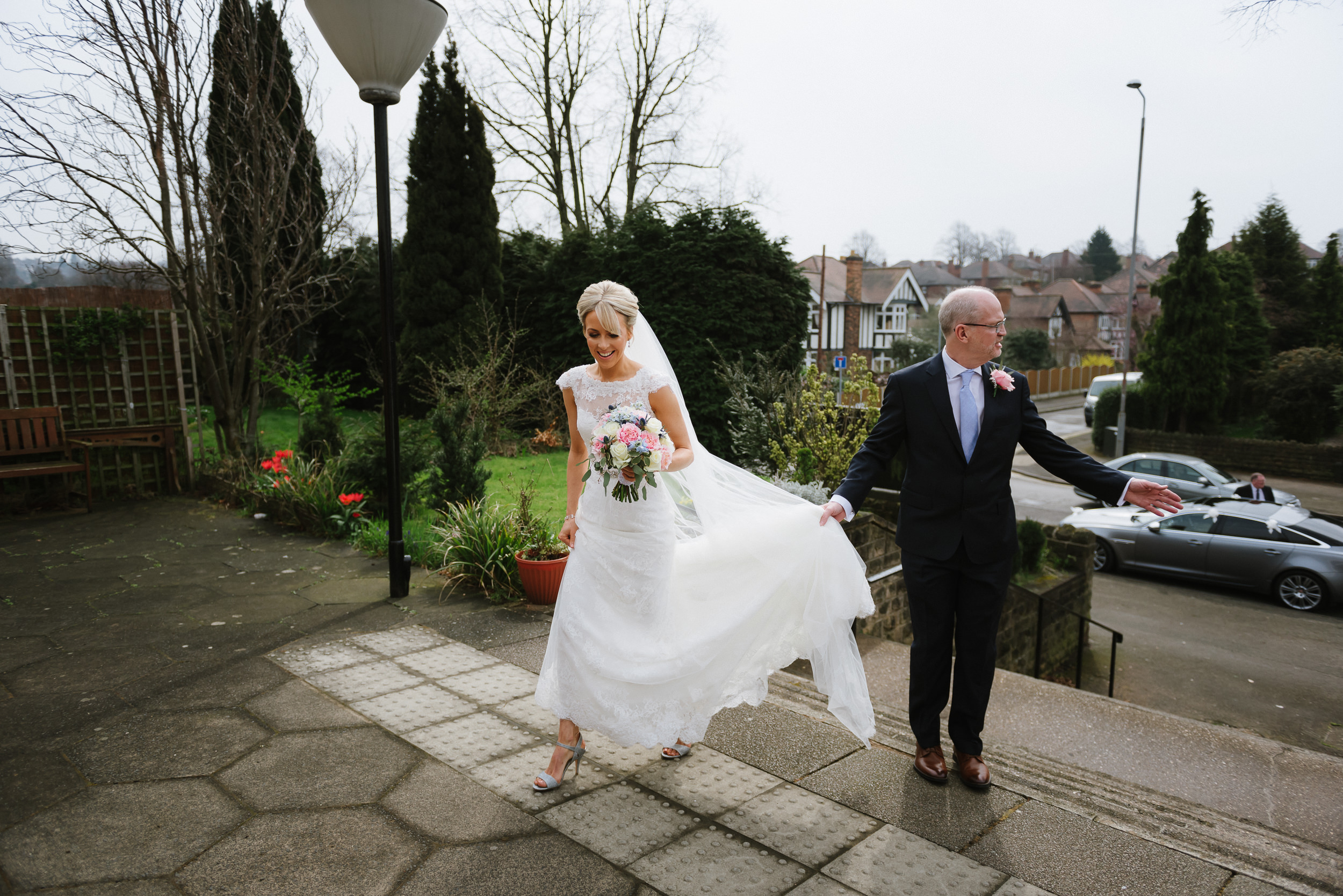 bride and father at church