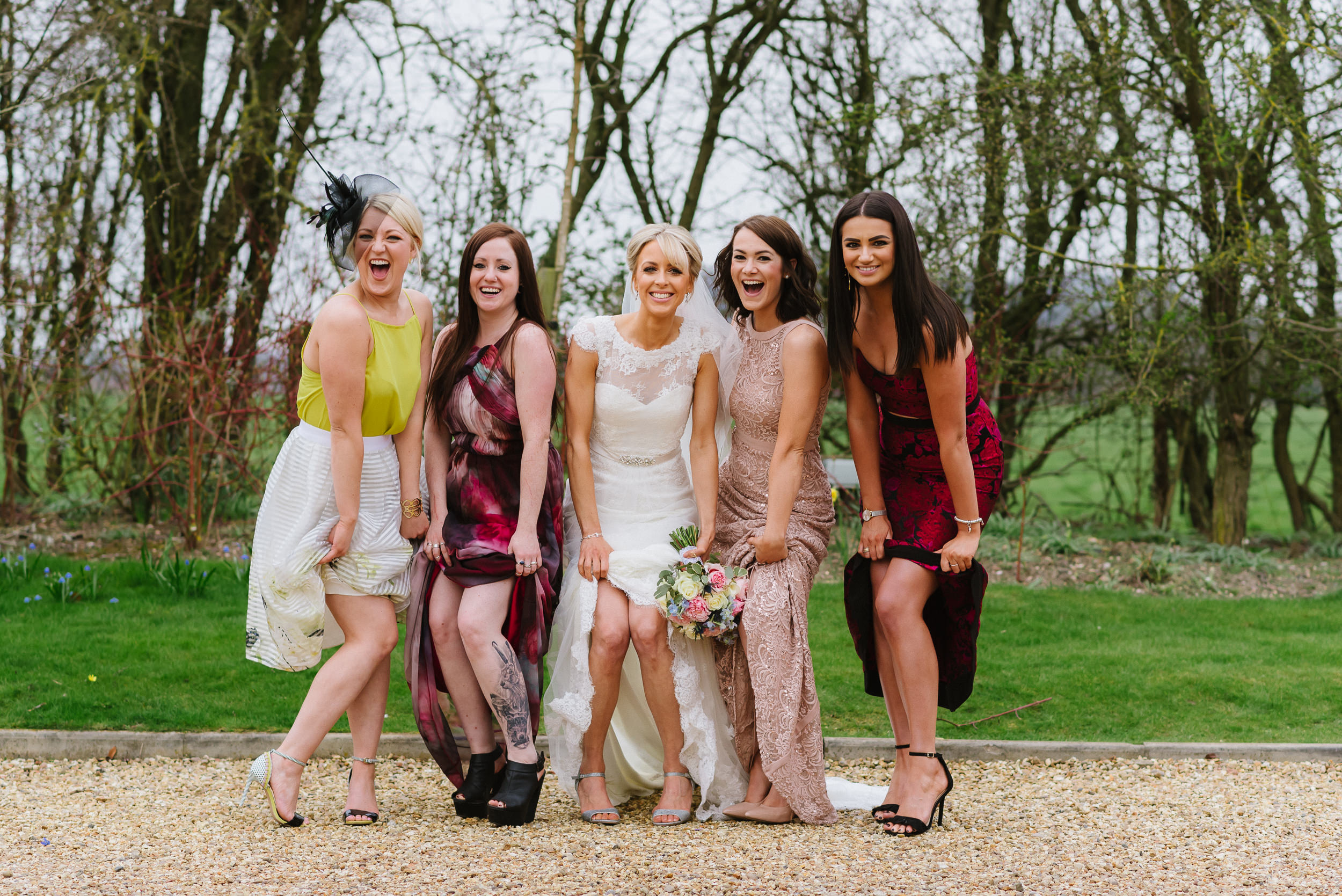 Bride and friends on her wedding day