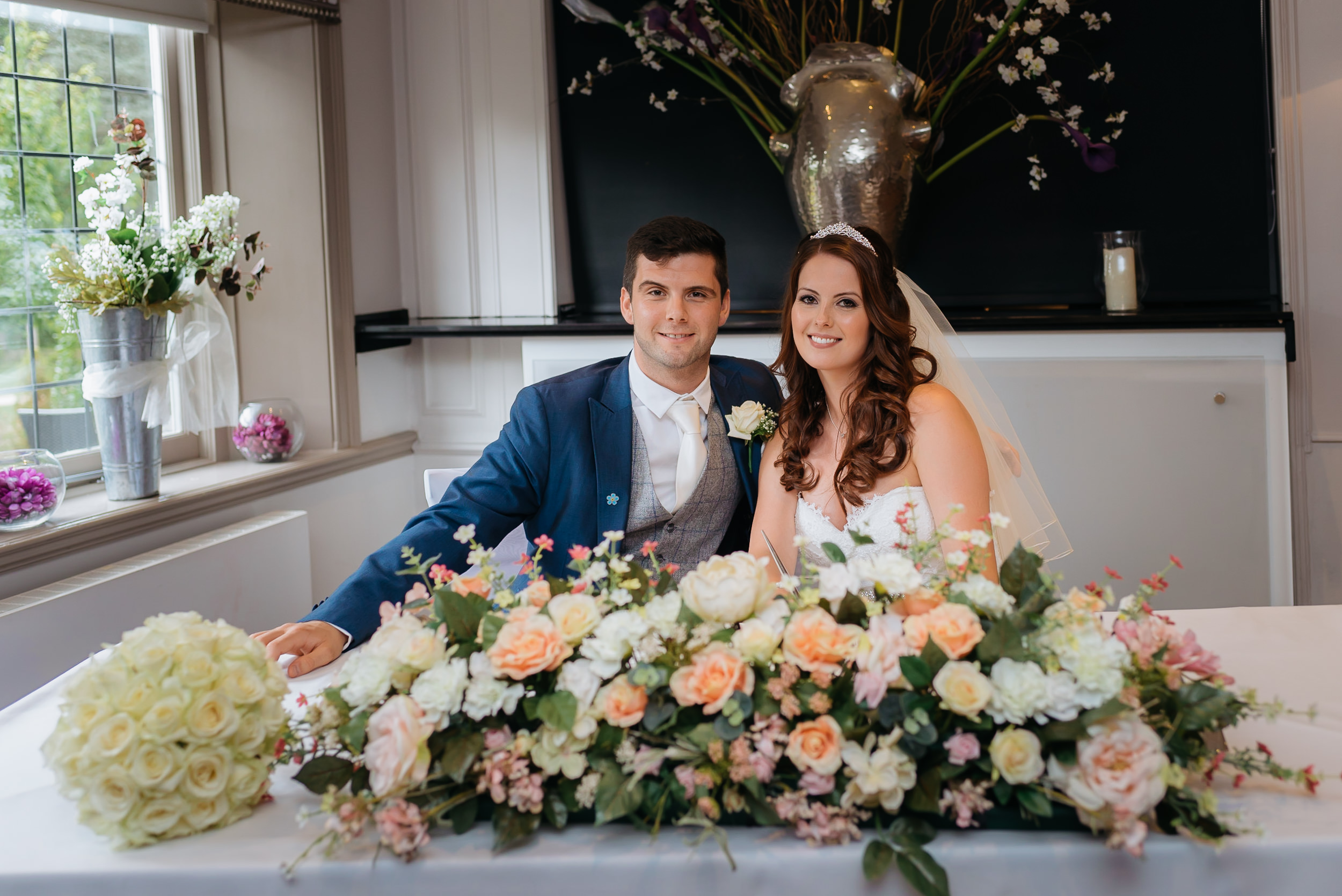 formal photograph of the bride and groom at Hogarths Hotel in Solihull