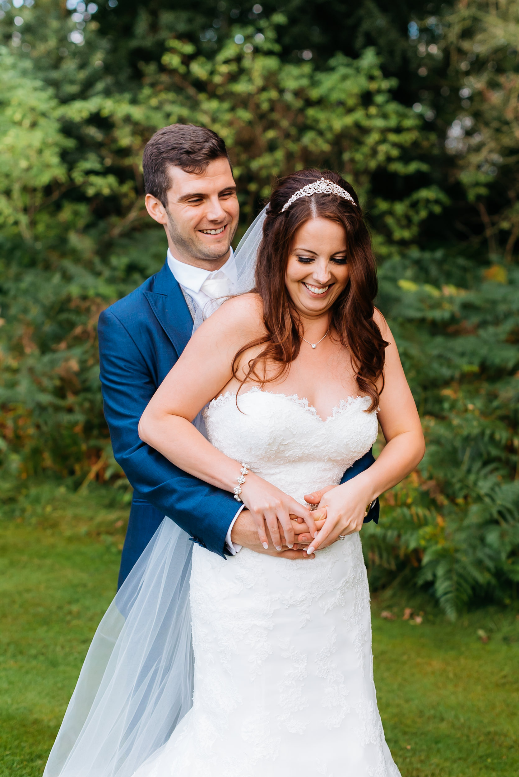 bride and groom having fun