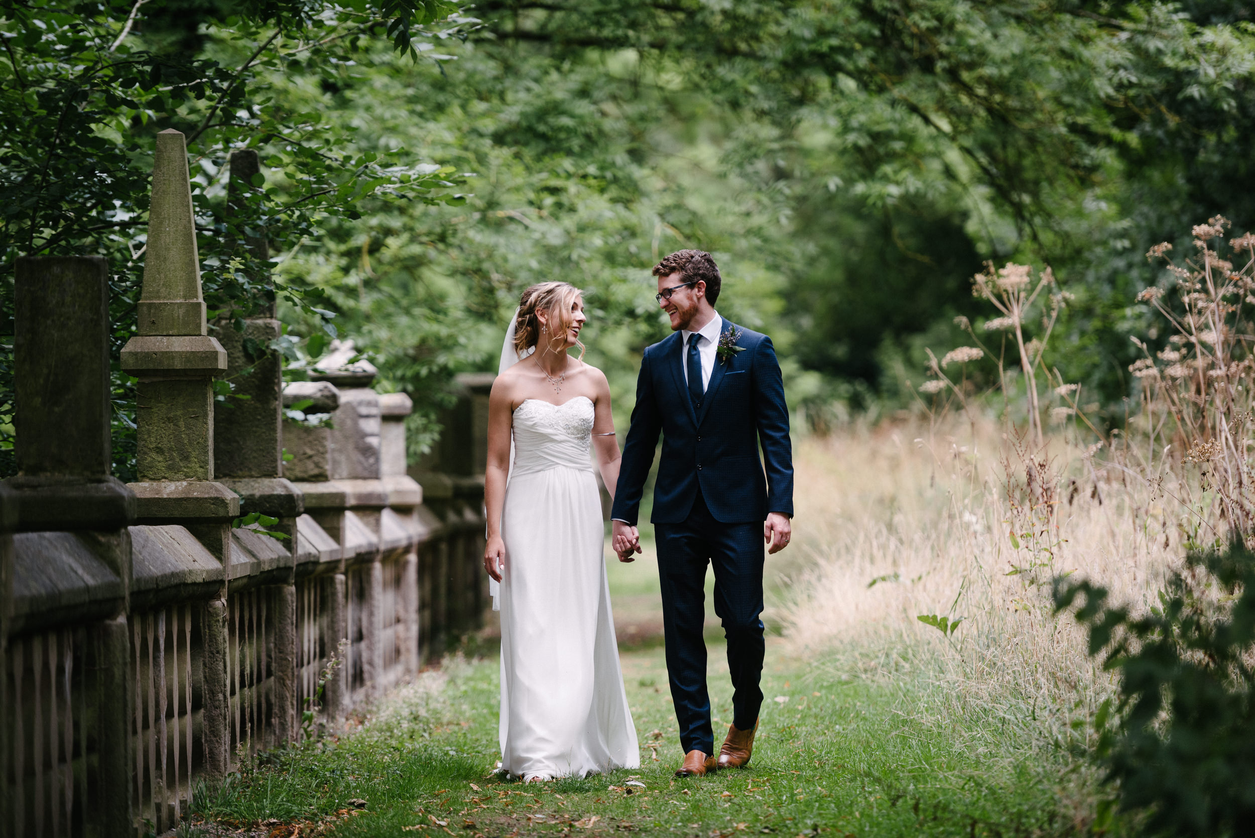 Bride and groom walking